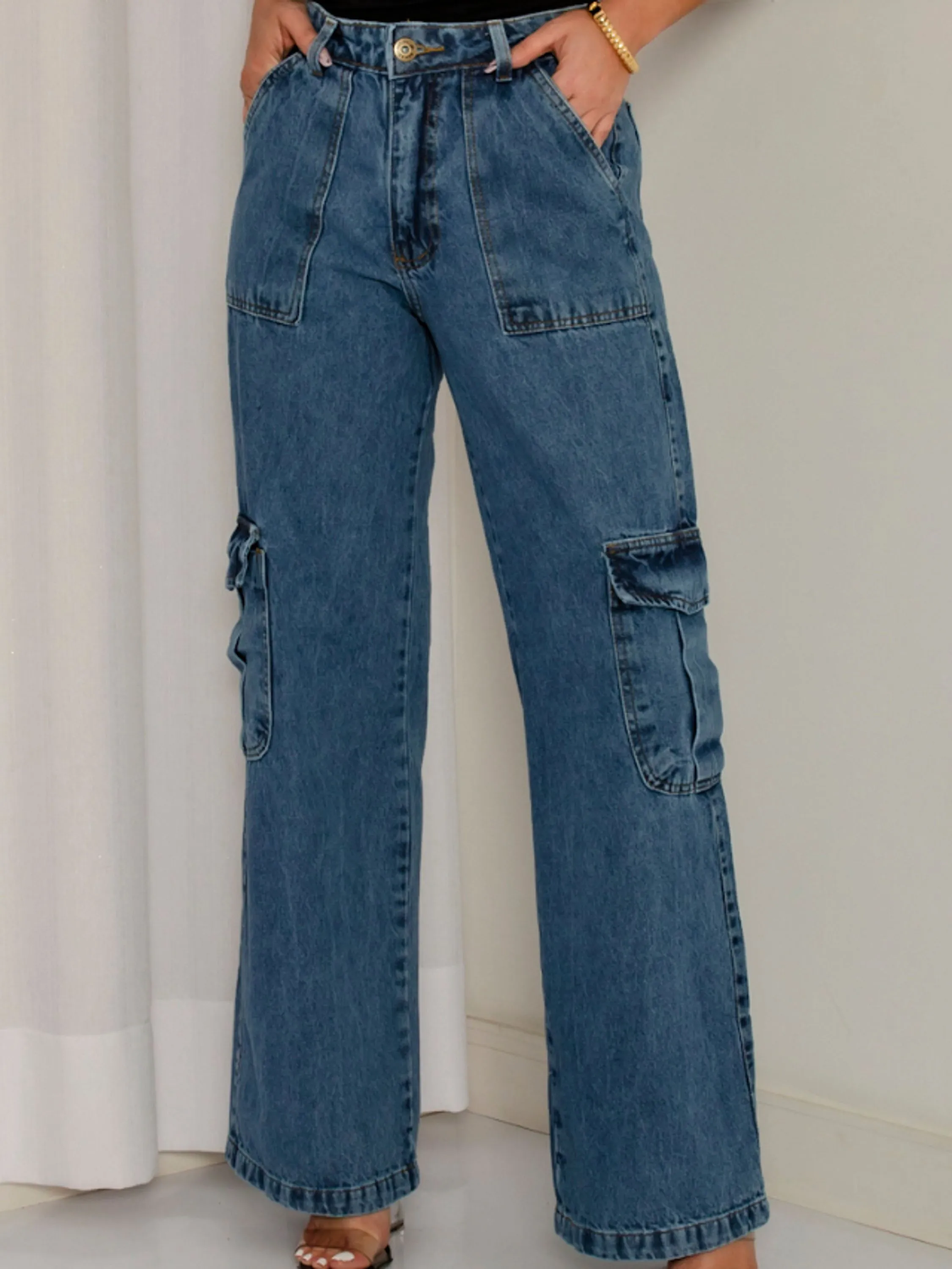 Calça Cargo Jeans Feminina