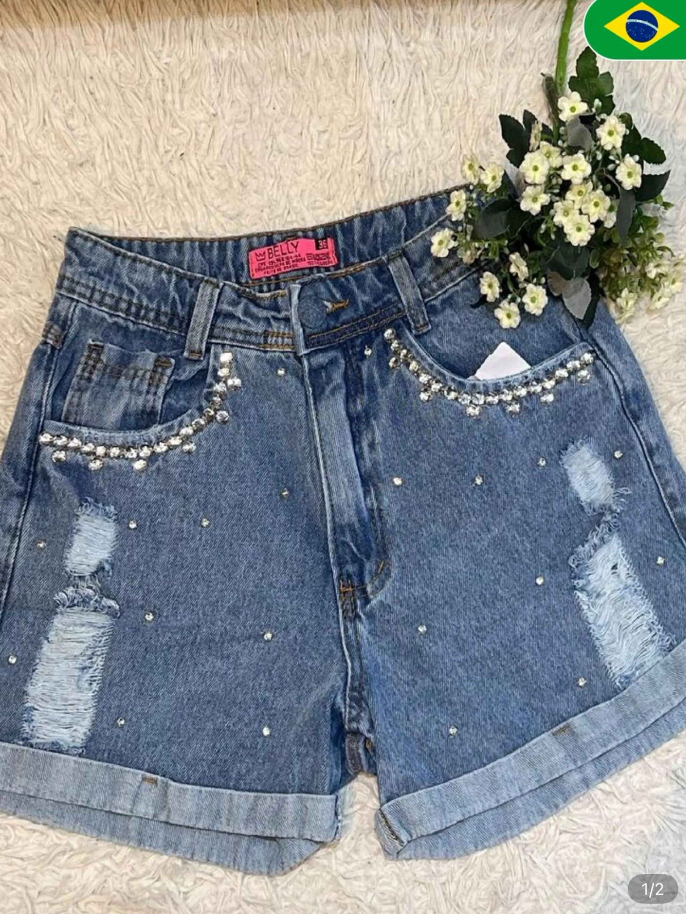 short jeans feminino com pedrinhas