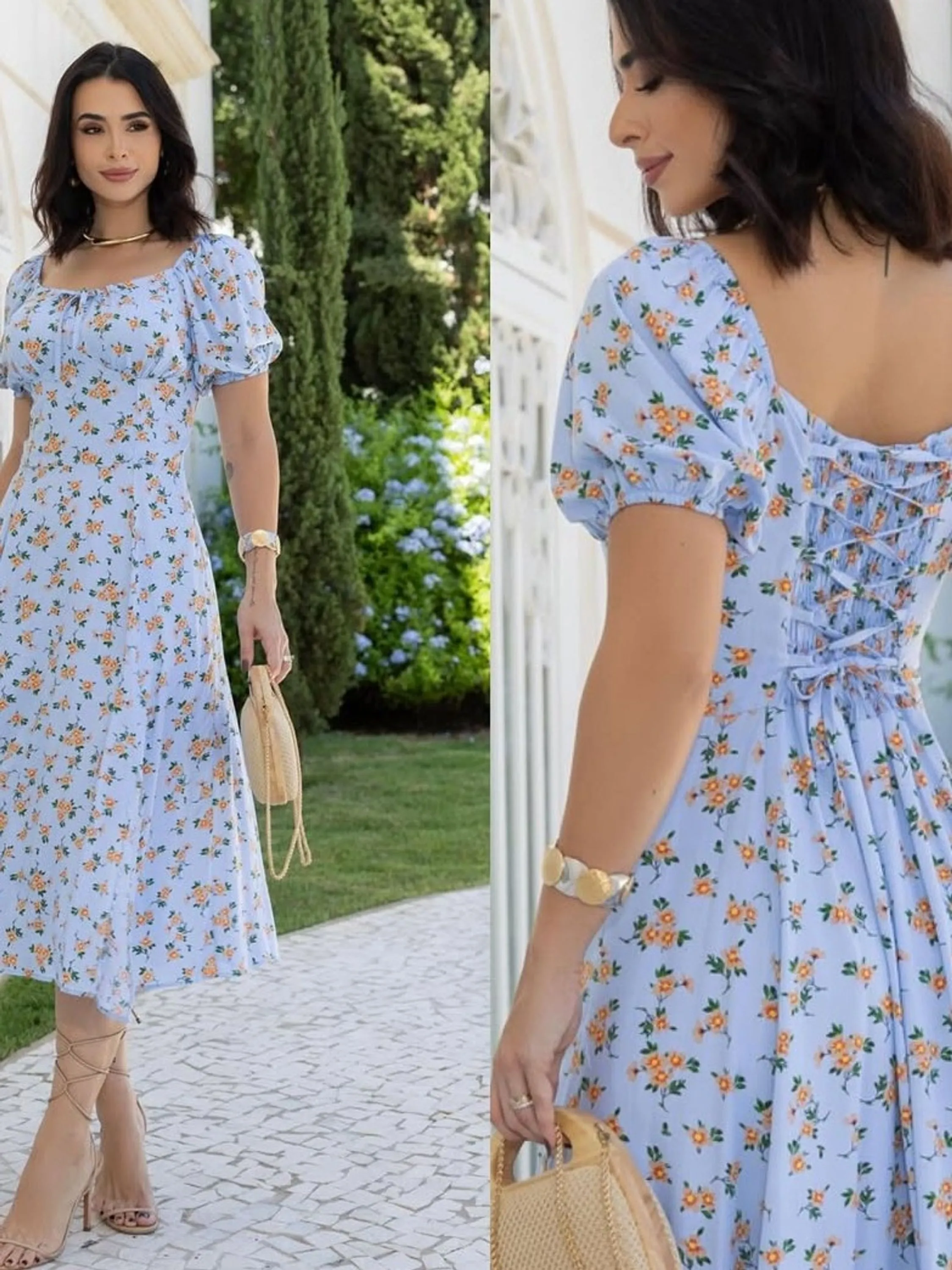 Vestido Ciganinha Tendência Floral Glam Moda Blogueira