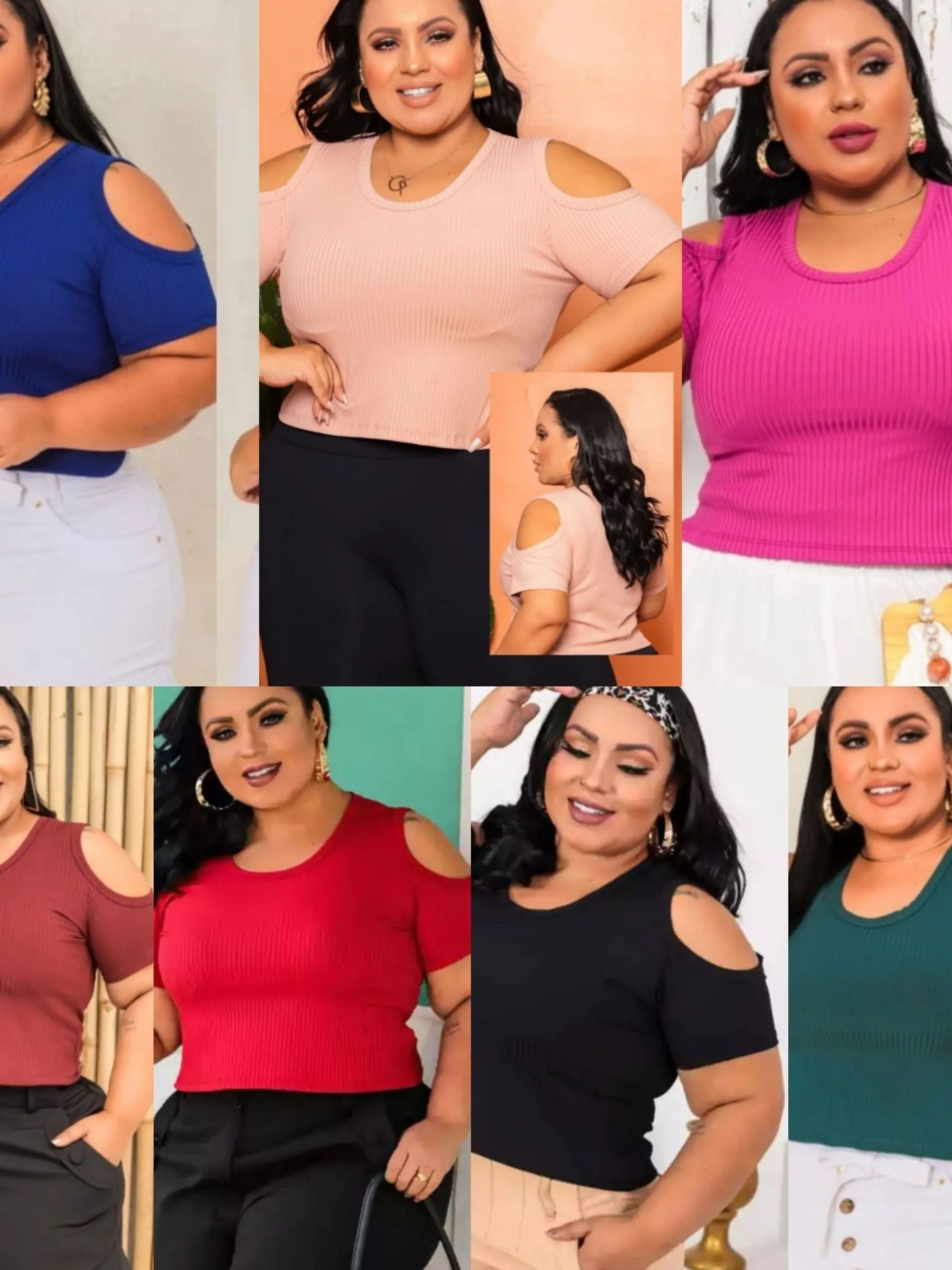 Croped Aberto no Ombro  Canelado Plus Size Moda Blogueira