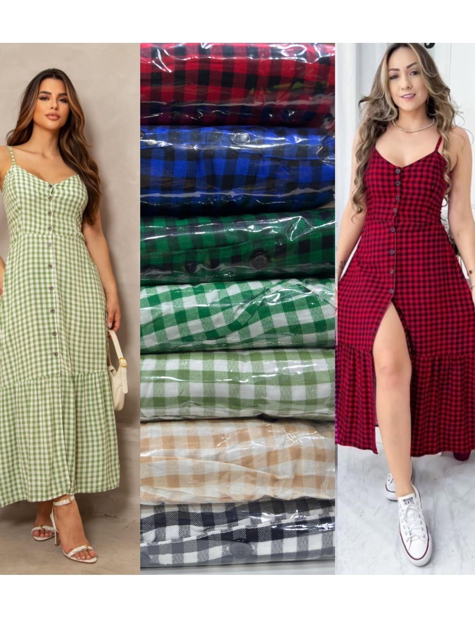 Vestido Botão Xadrez Moda Blogueira