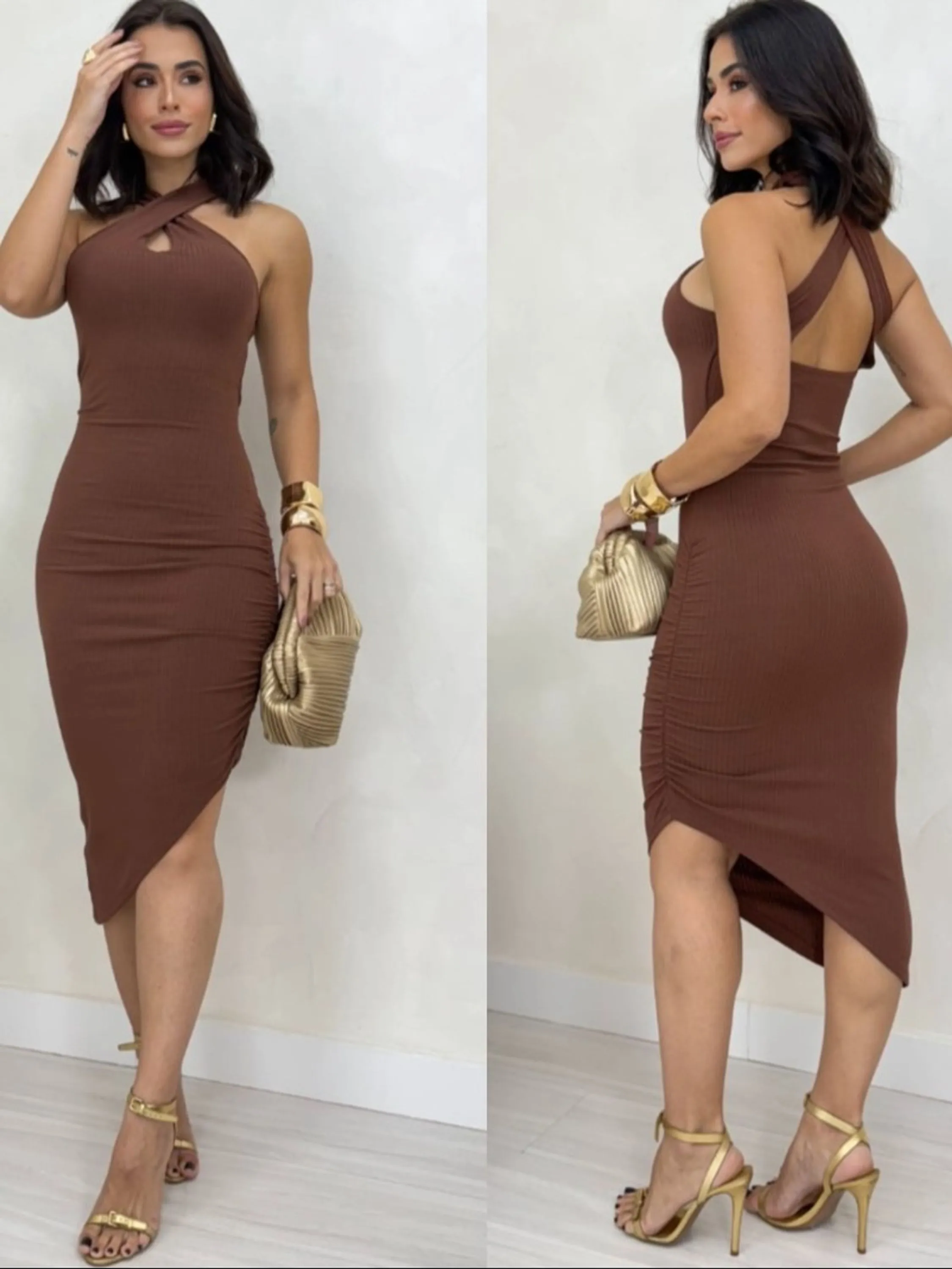 Vestido Valentina Canelado Bandagem Premium Moda Blogueira