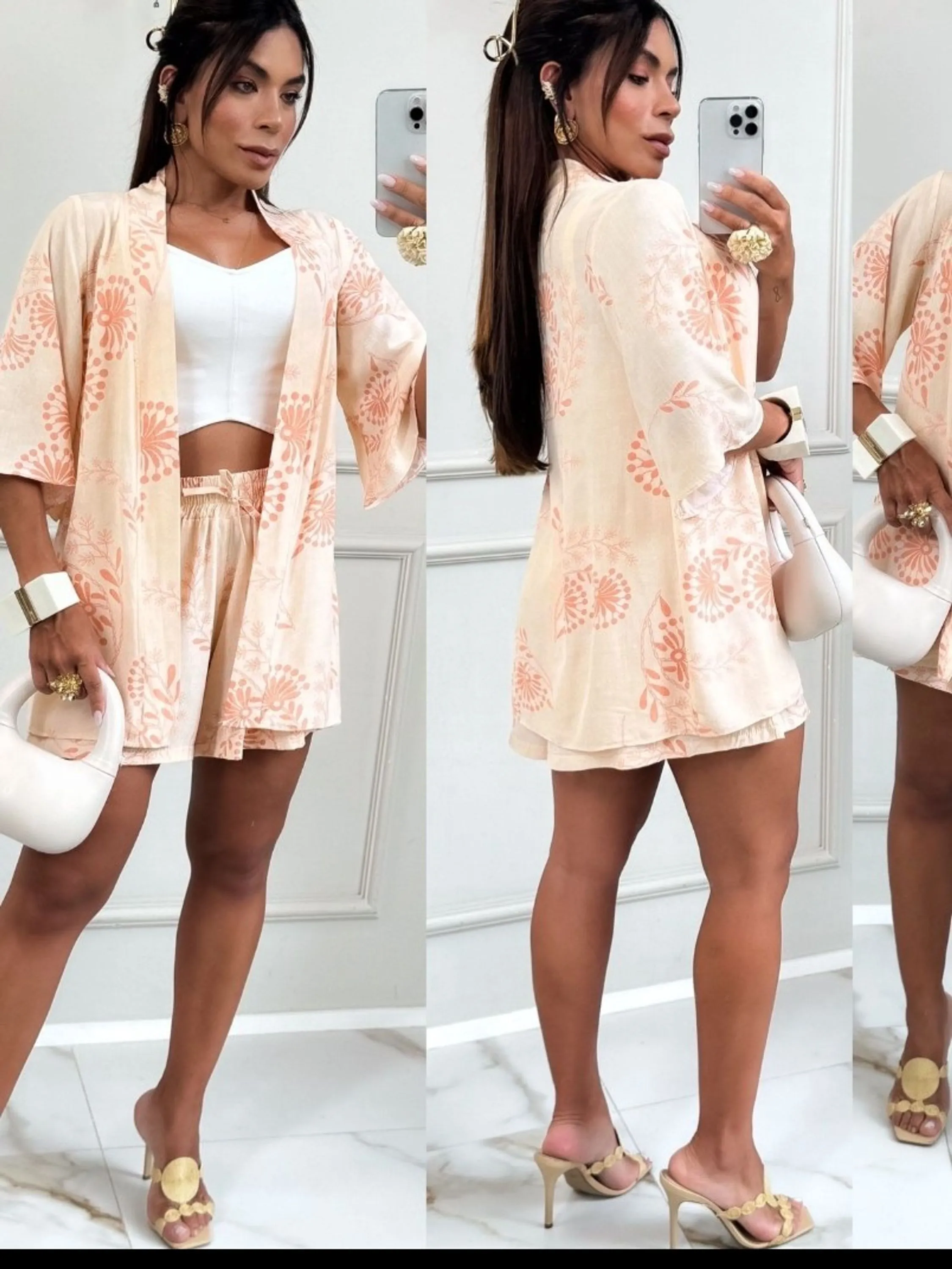 Conjunto Kimono + Shorts Fany Moda Blogueira