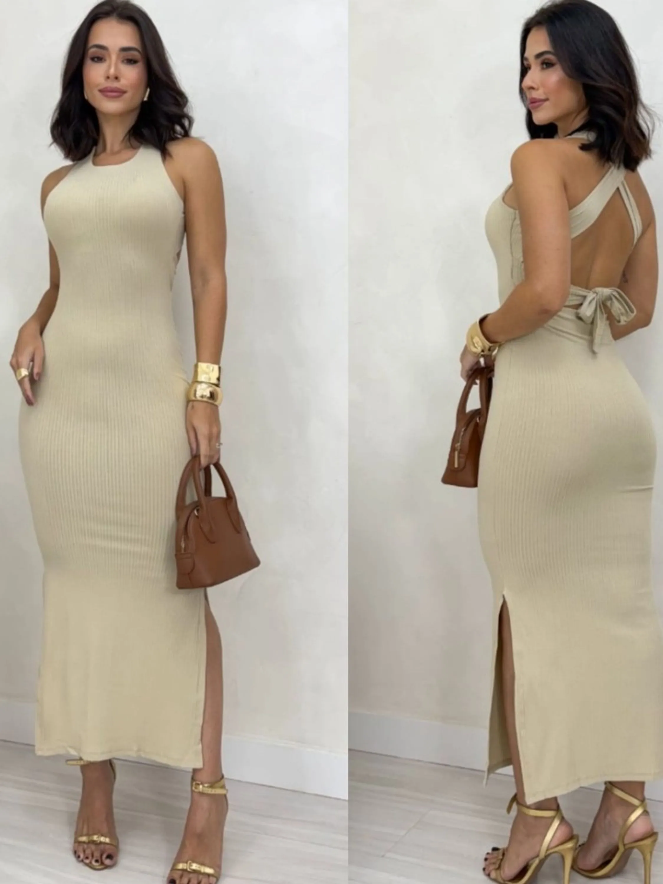 Vestido Lety Canelado Algodão Premium Moda Blogueira