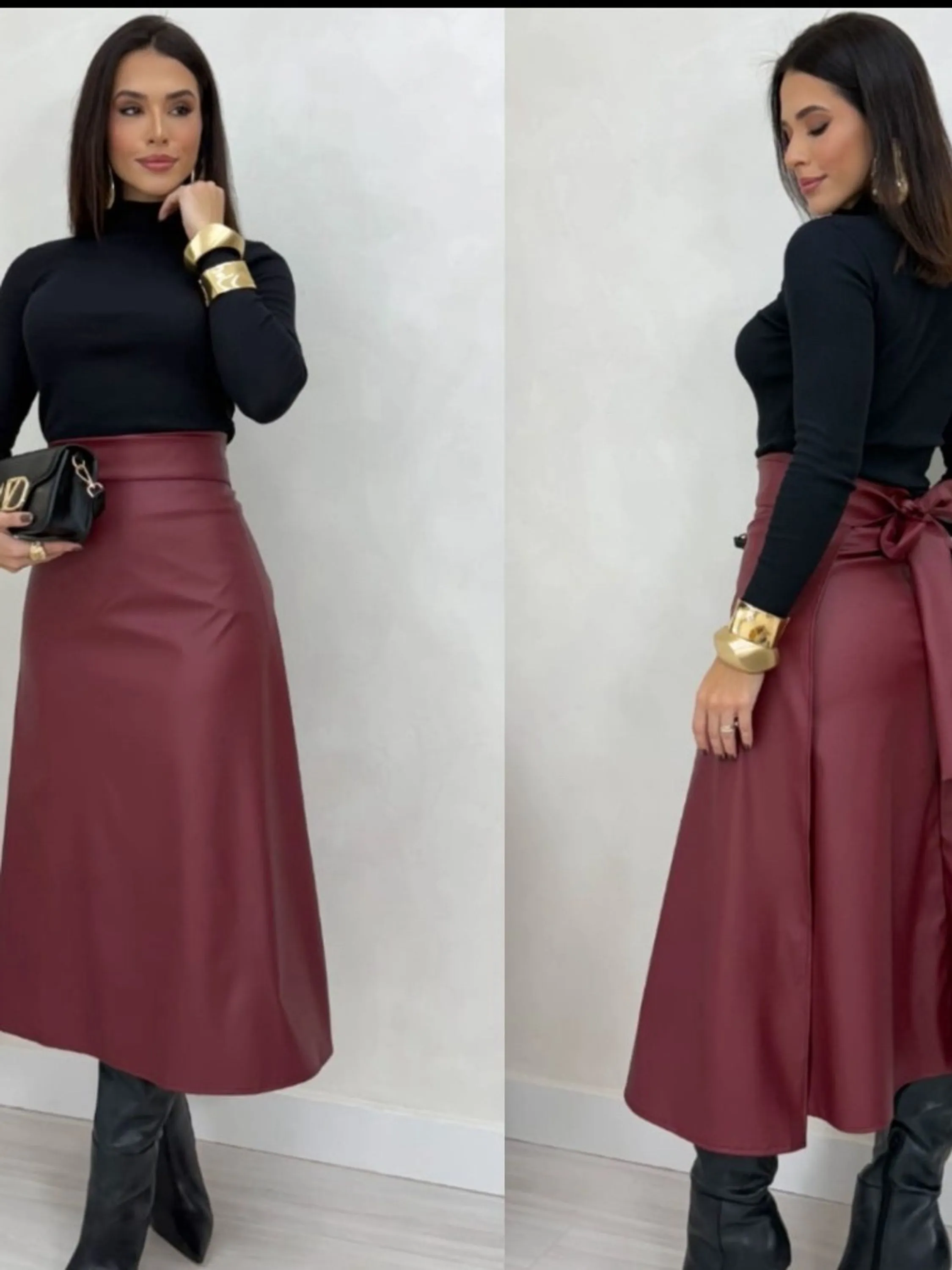 Saia Envelope Couro Eco Moda Blogueira