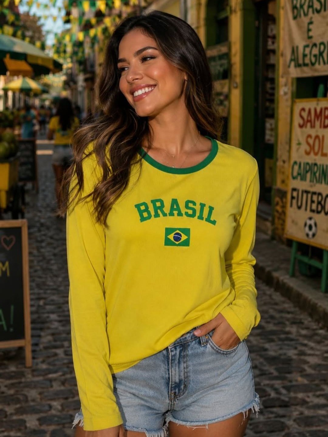 Blusa Brasil Manga Longa Moda Blogueira