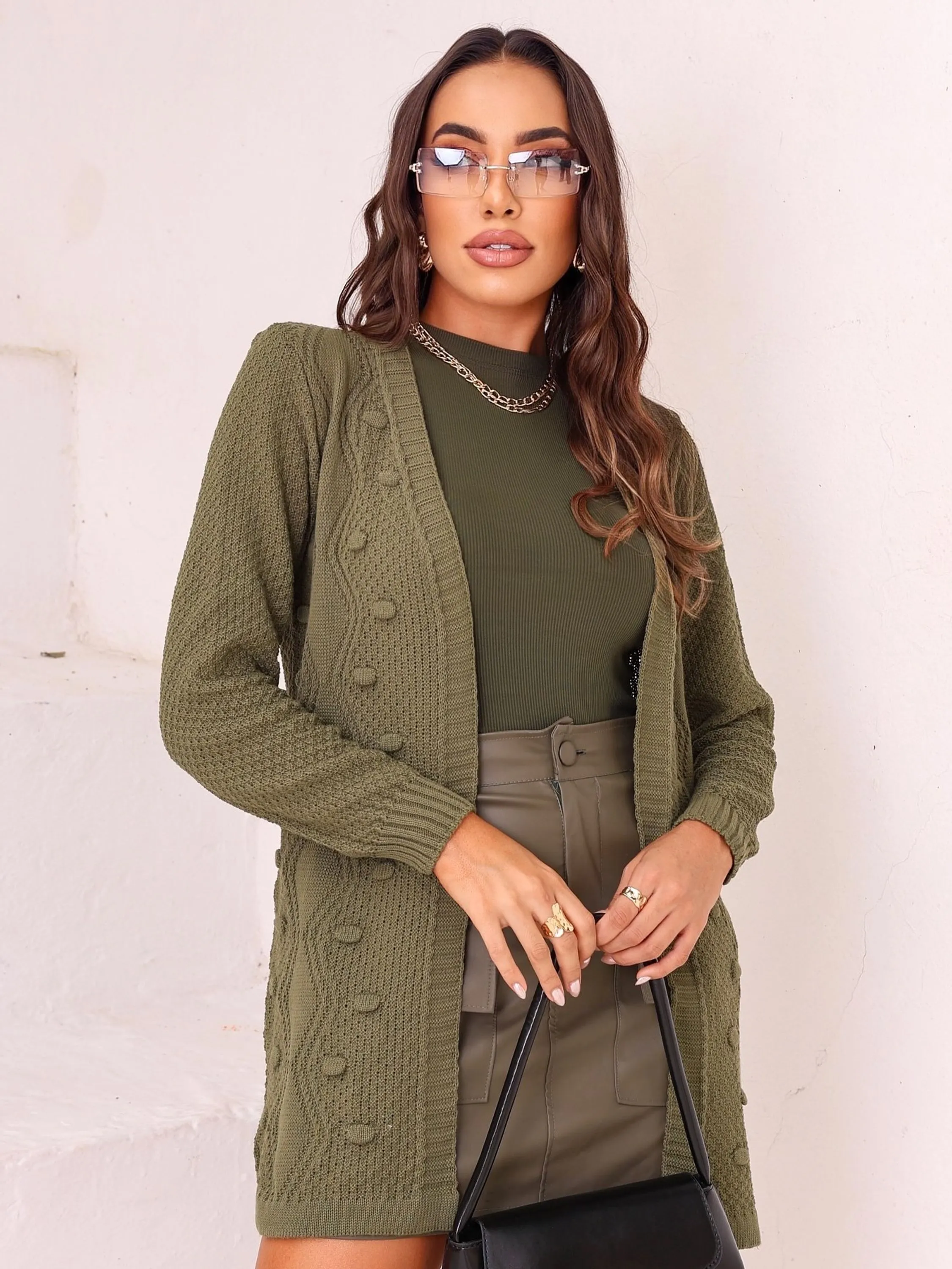 Casaco Tricô  Pompom Moda Blogueira