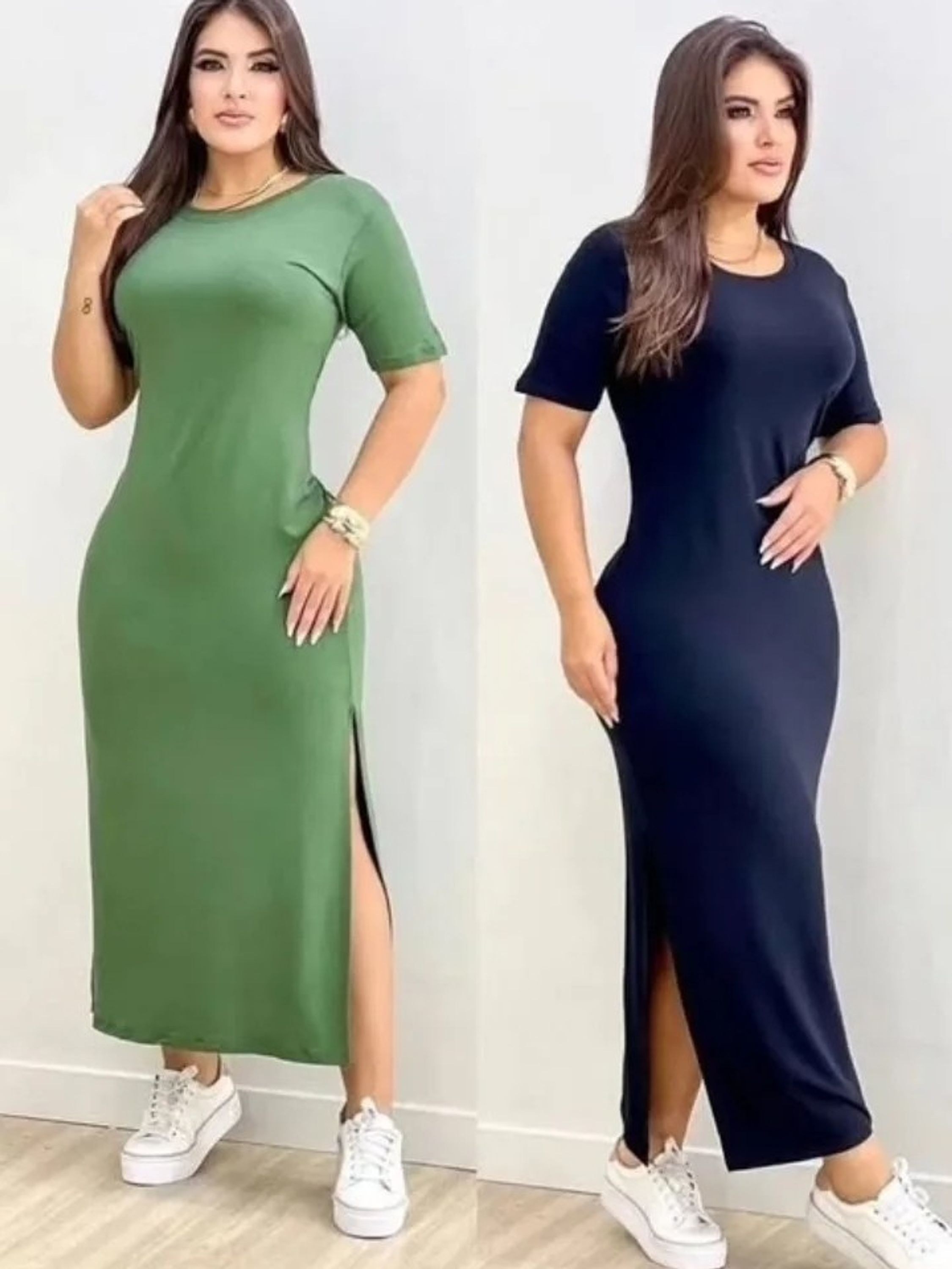 Vestido em Malha Com Bolsos Confort Moda Blogueira