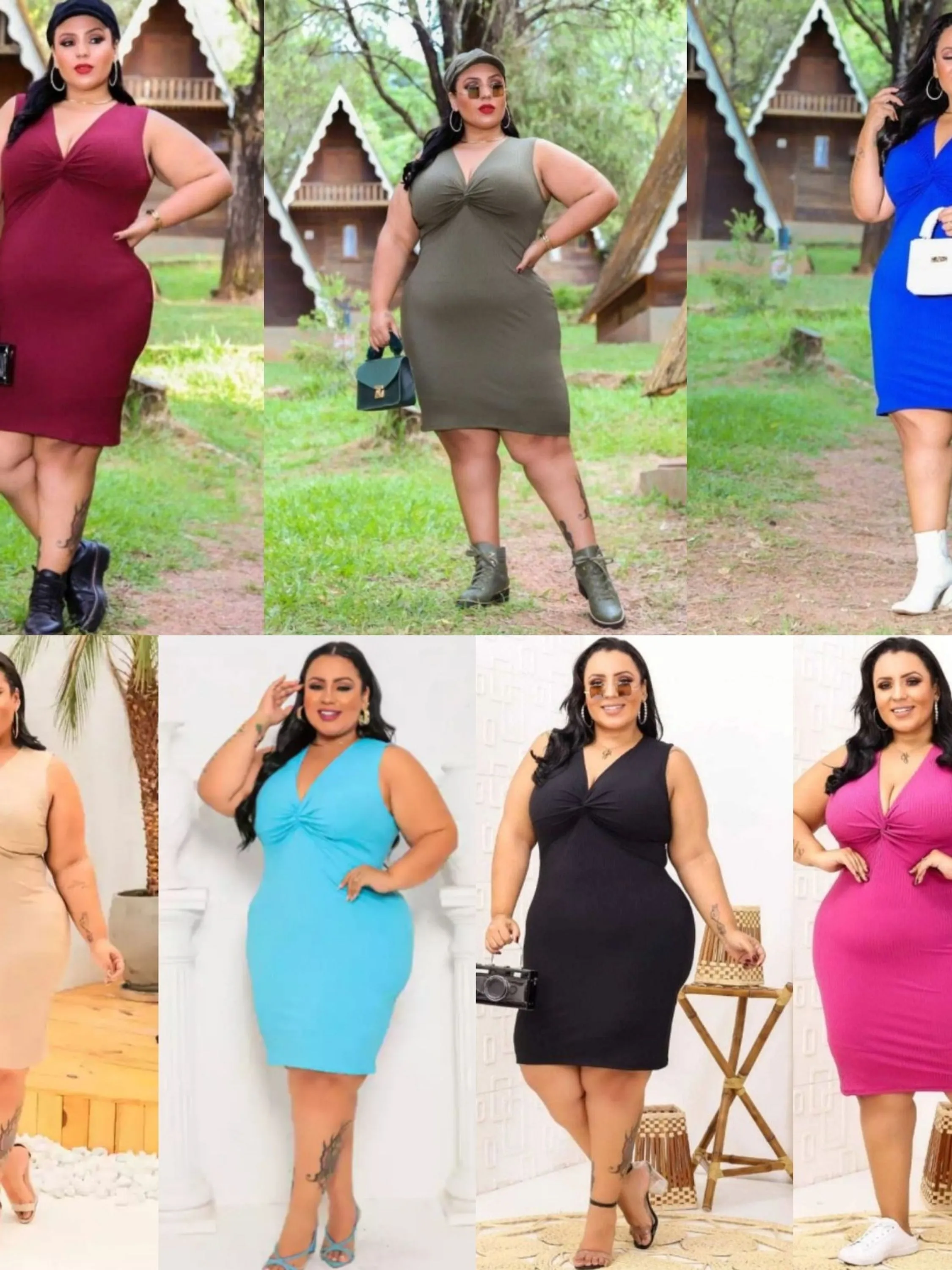 Vestido Nozinho Manga Curta Canelado Plus Size Moda Blogueira