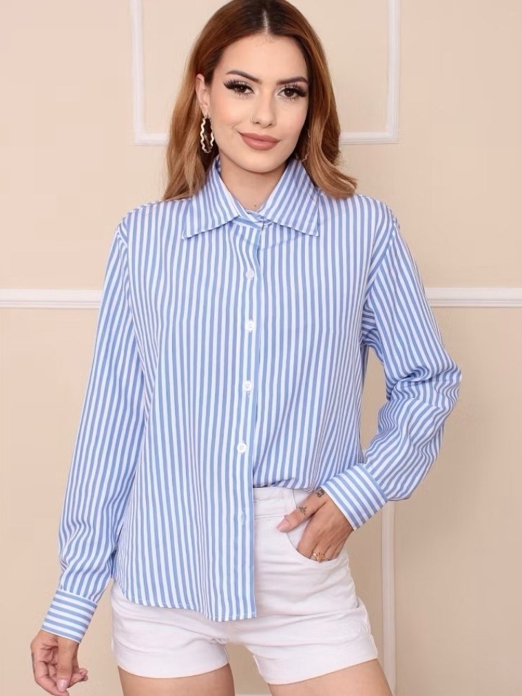 Camisa Social Listrada Moda Blogueira
