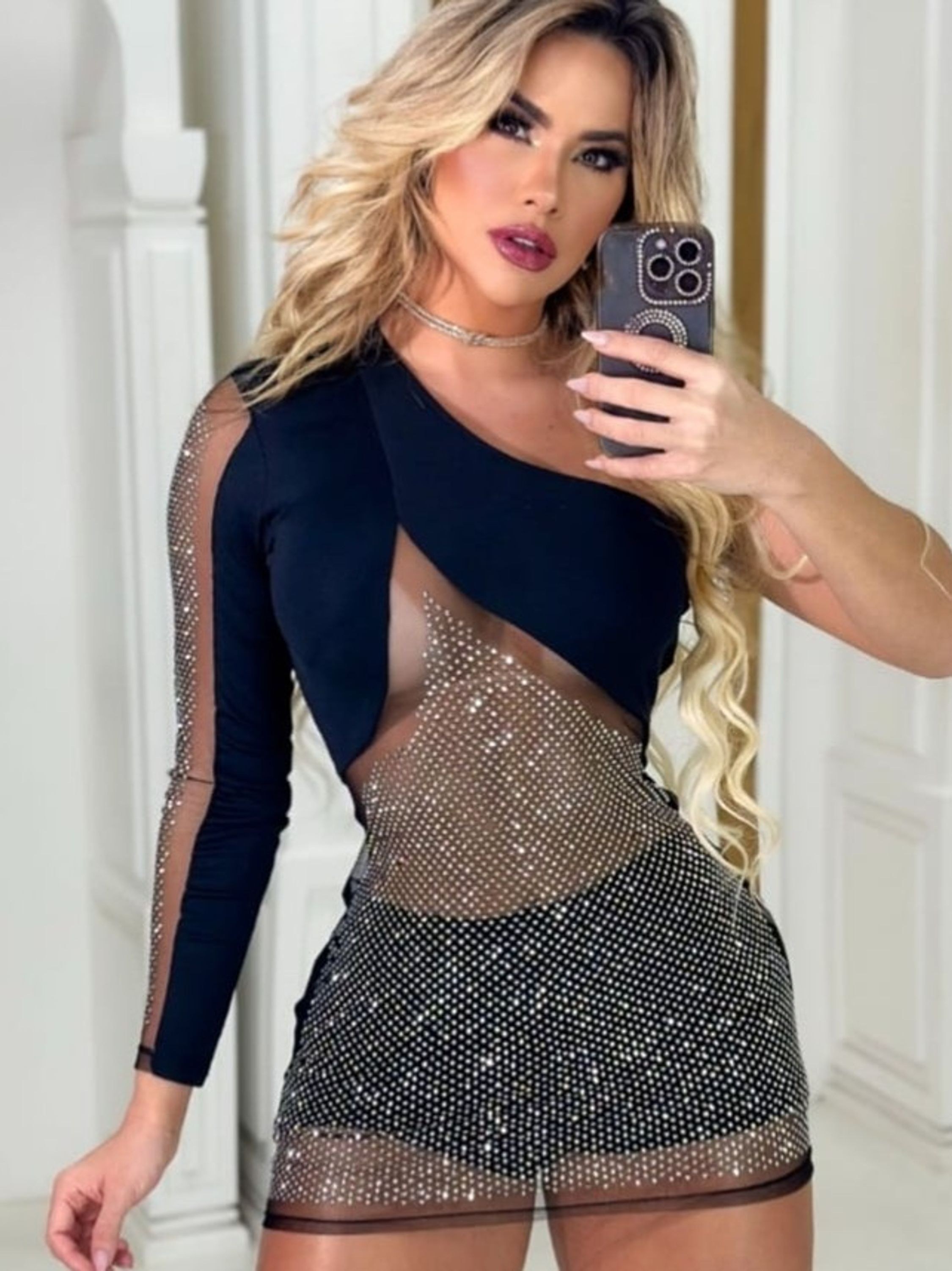 Macaquinho Strass Luxo Gloss Moda Blogueira