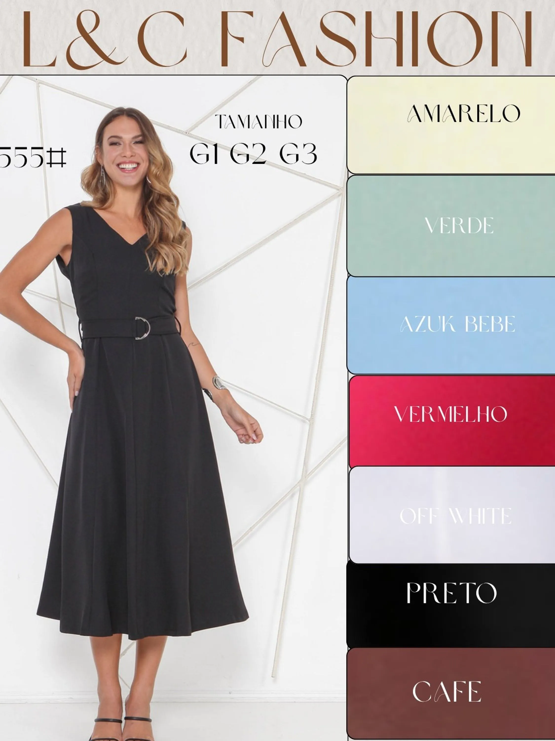 Vestido longo com cinto festa tecido Louis twill