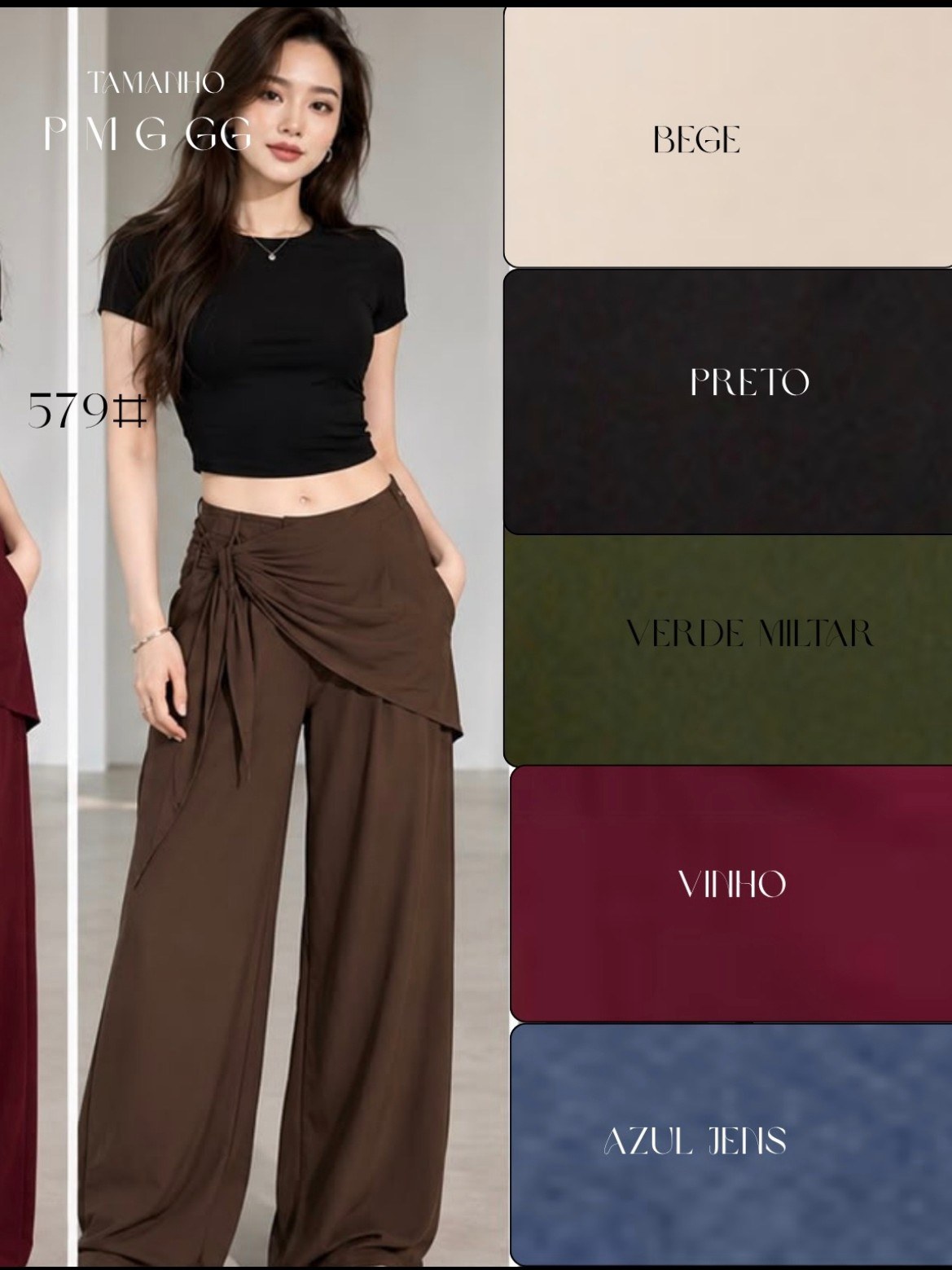 Calça pantalona com lenço lateral
