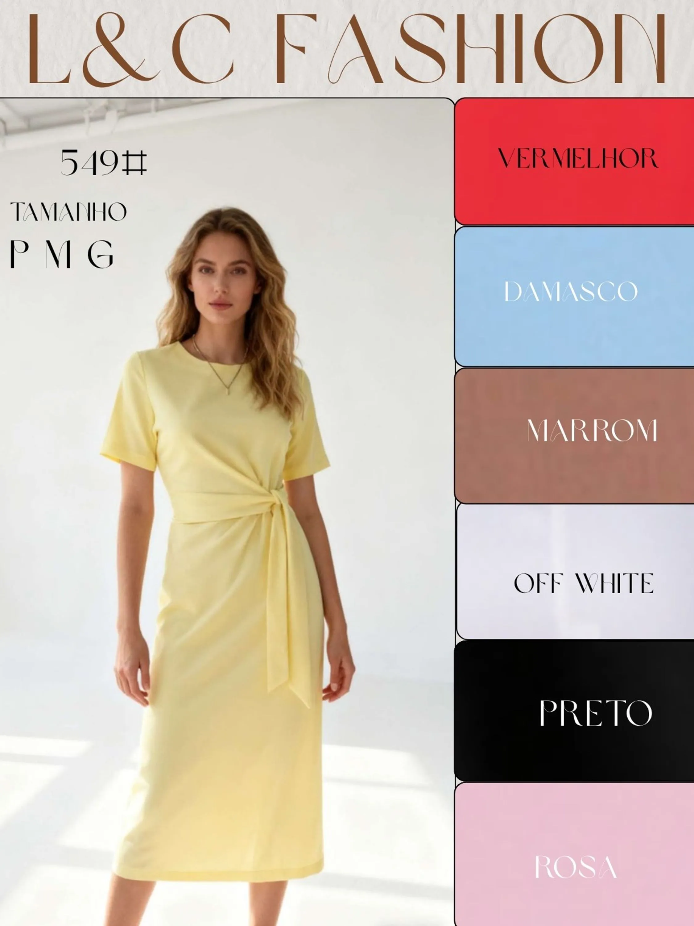 Vestido MIDI, modelo amarração, tecido Luis twil