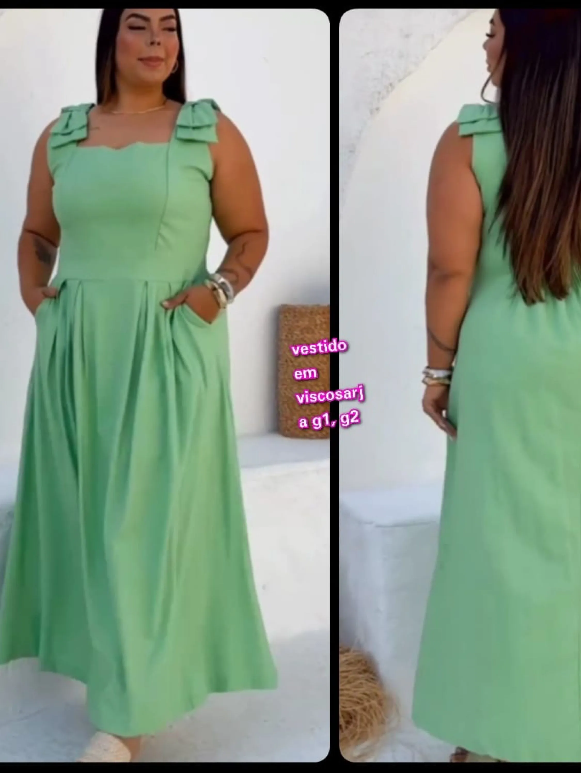 Vestido em Visco Sarja veste G1 e G2