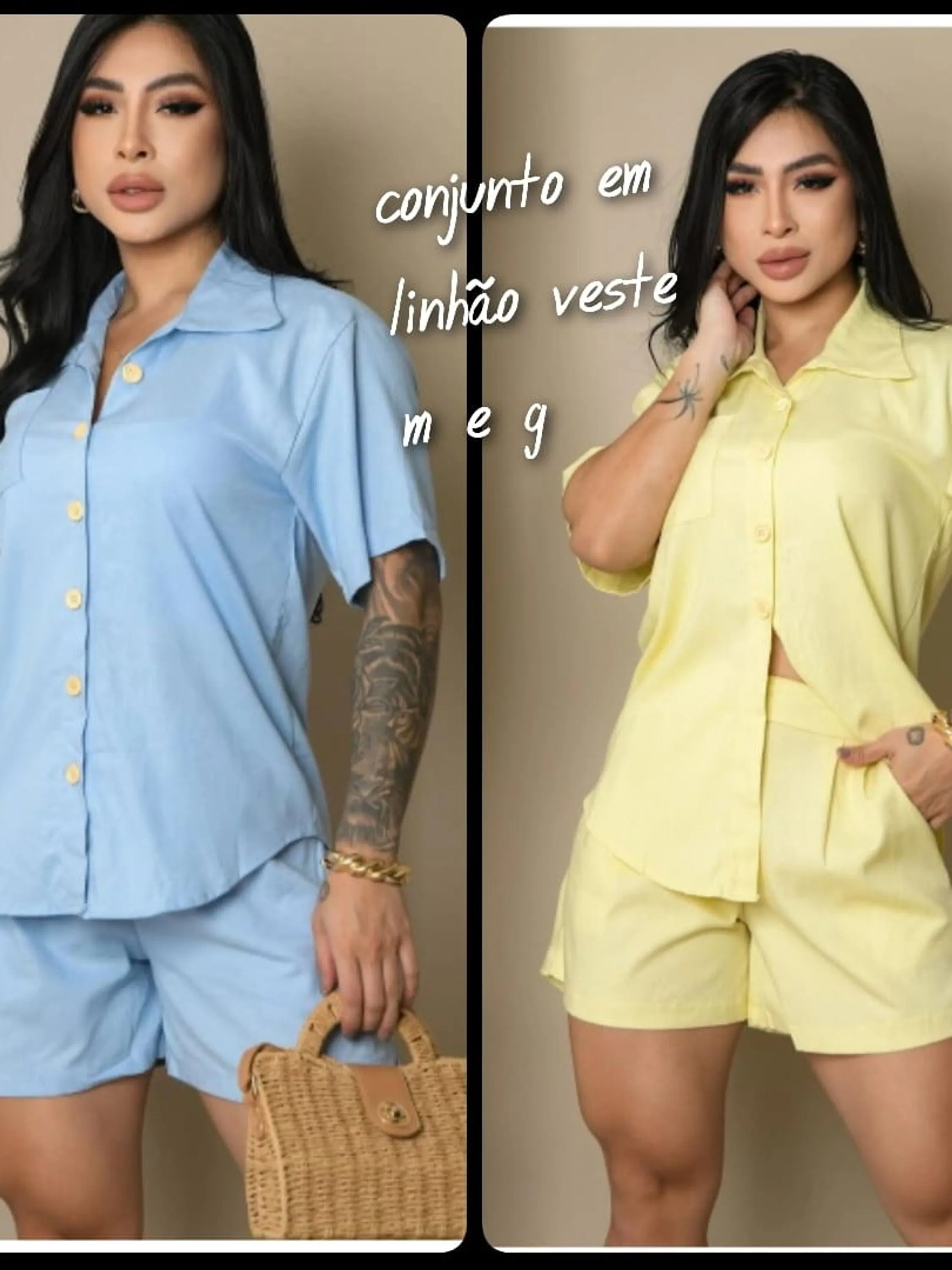 conjunto em linho veste m e g