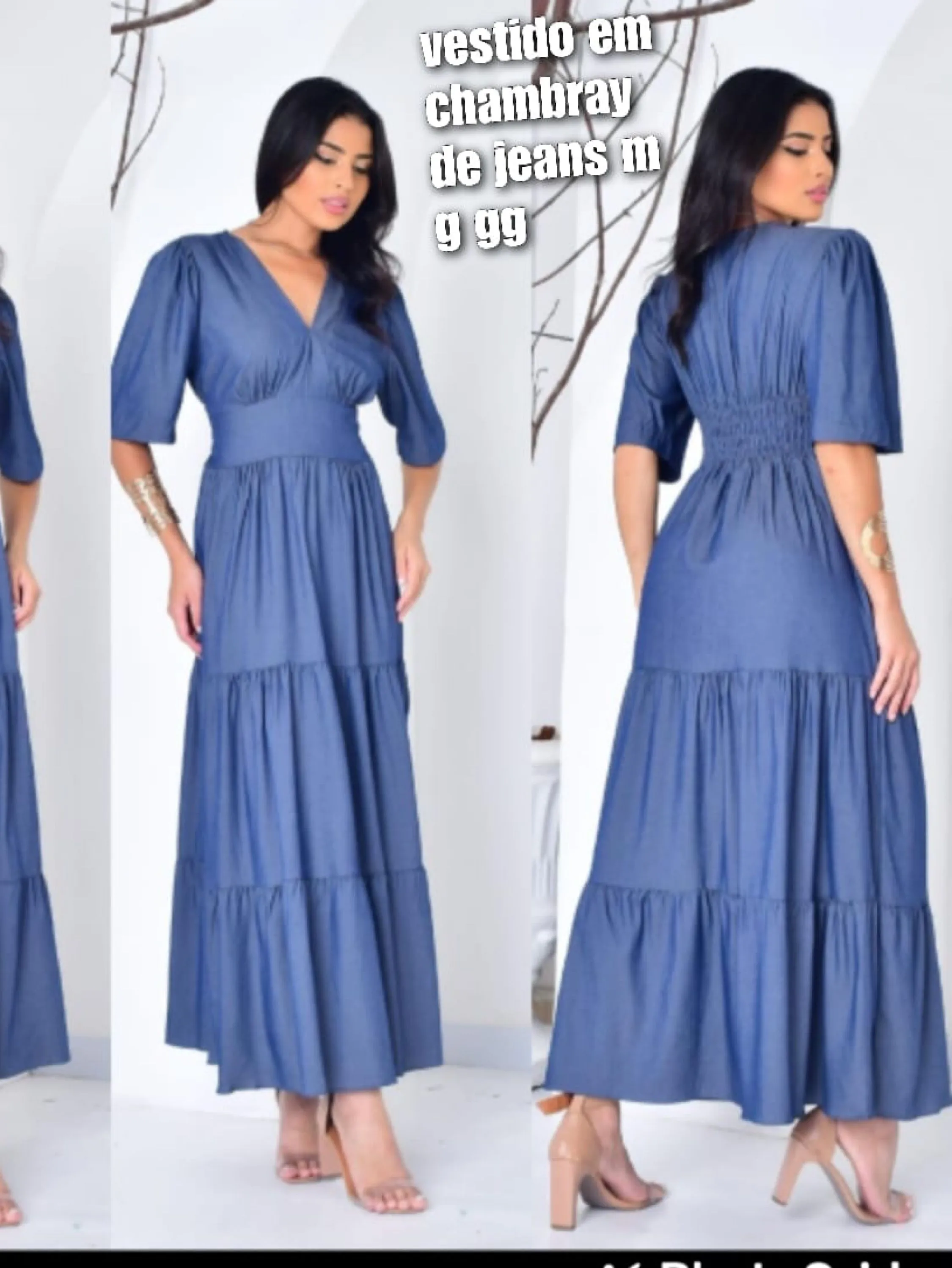 Vestido em Chambray de Jeans M,G e GG