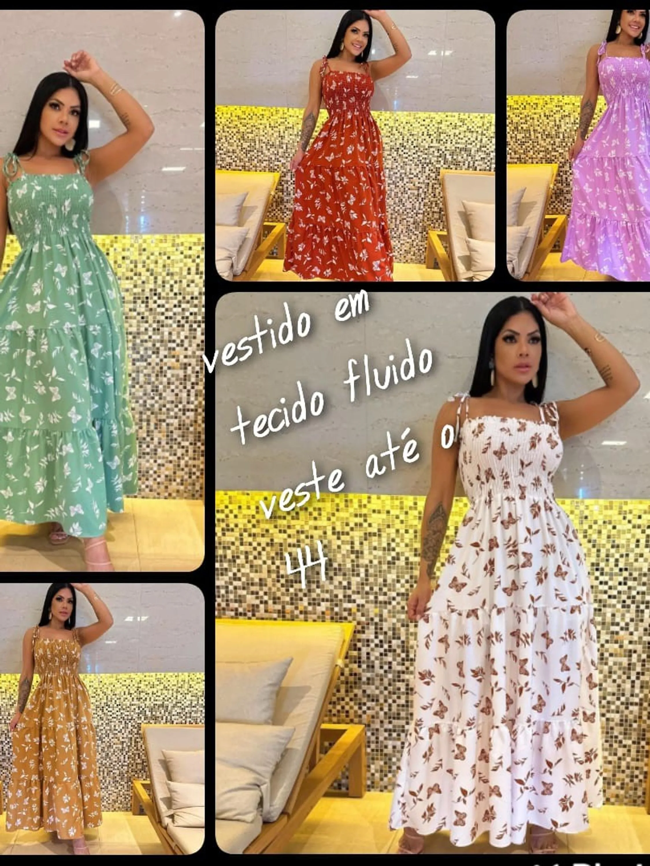 vestido fluido em crepe de seda veste até 44