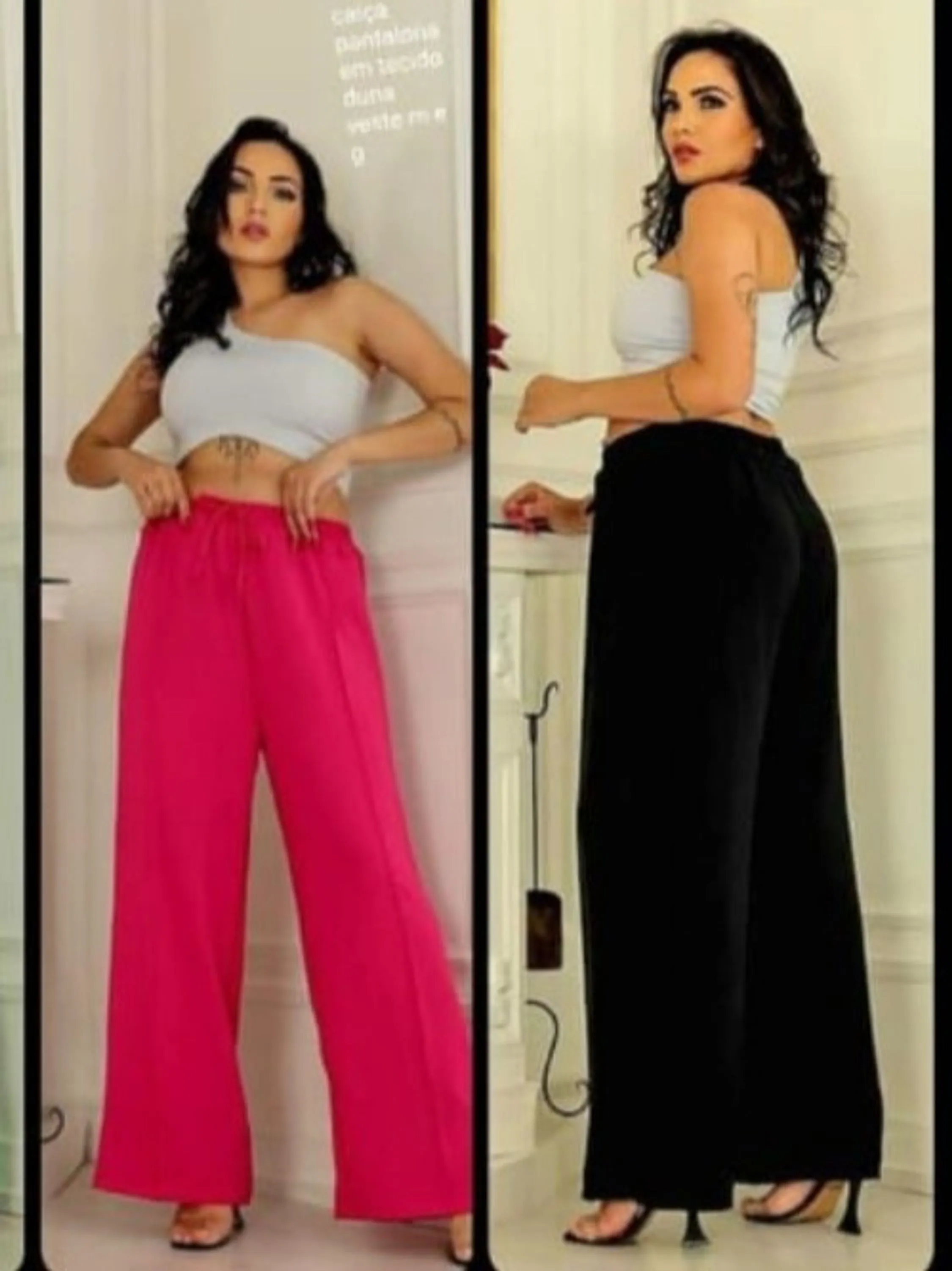 calça pantalona em tecido duna veste m e g