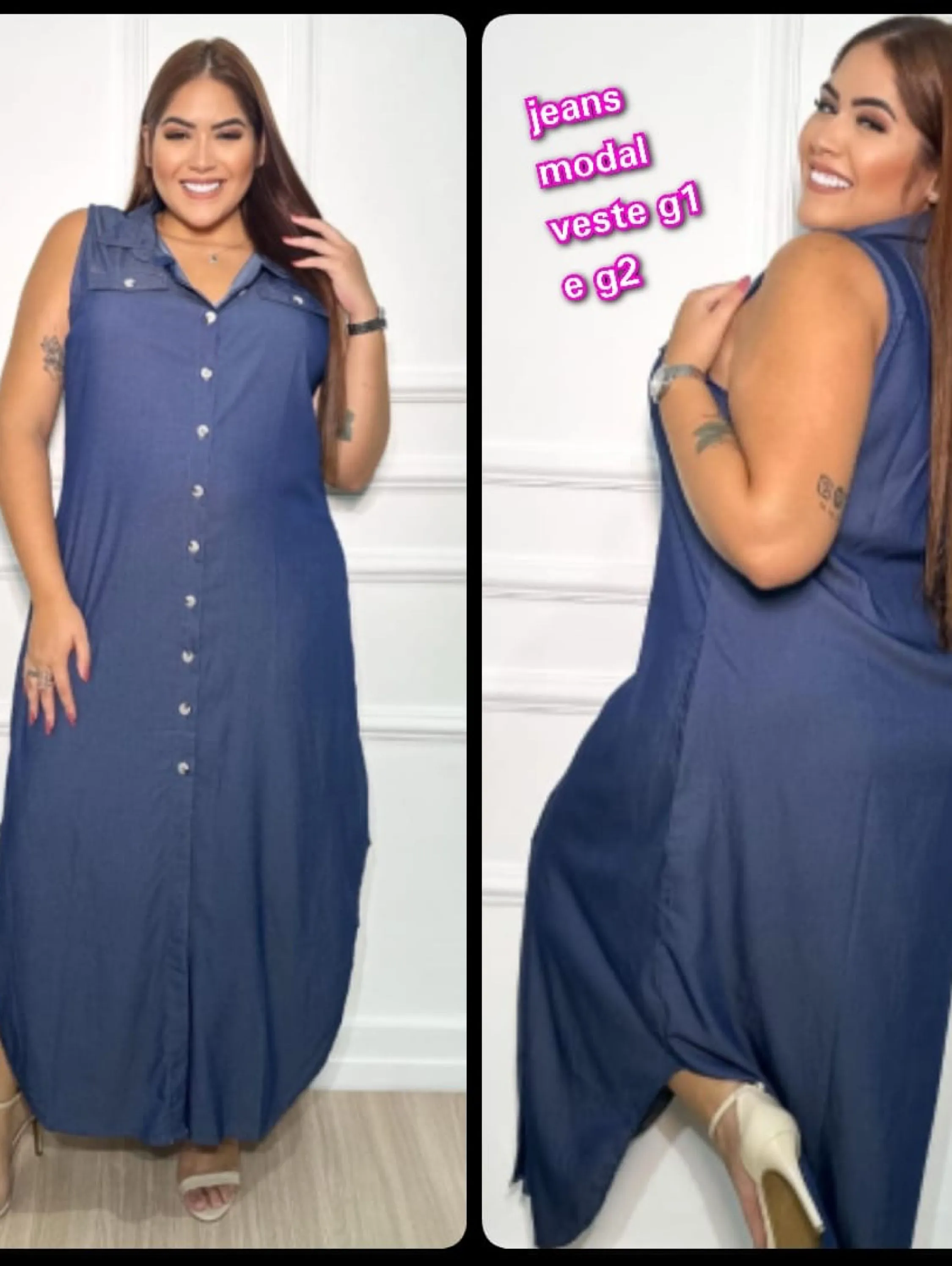 Vestido Plus em Jeans Modal veste G1 e G2