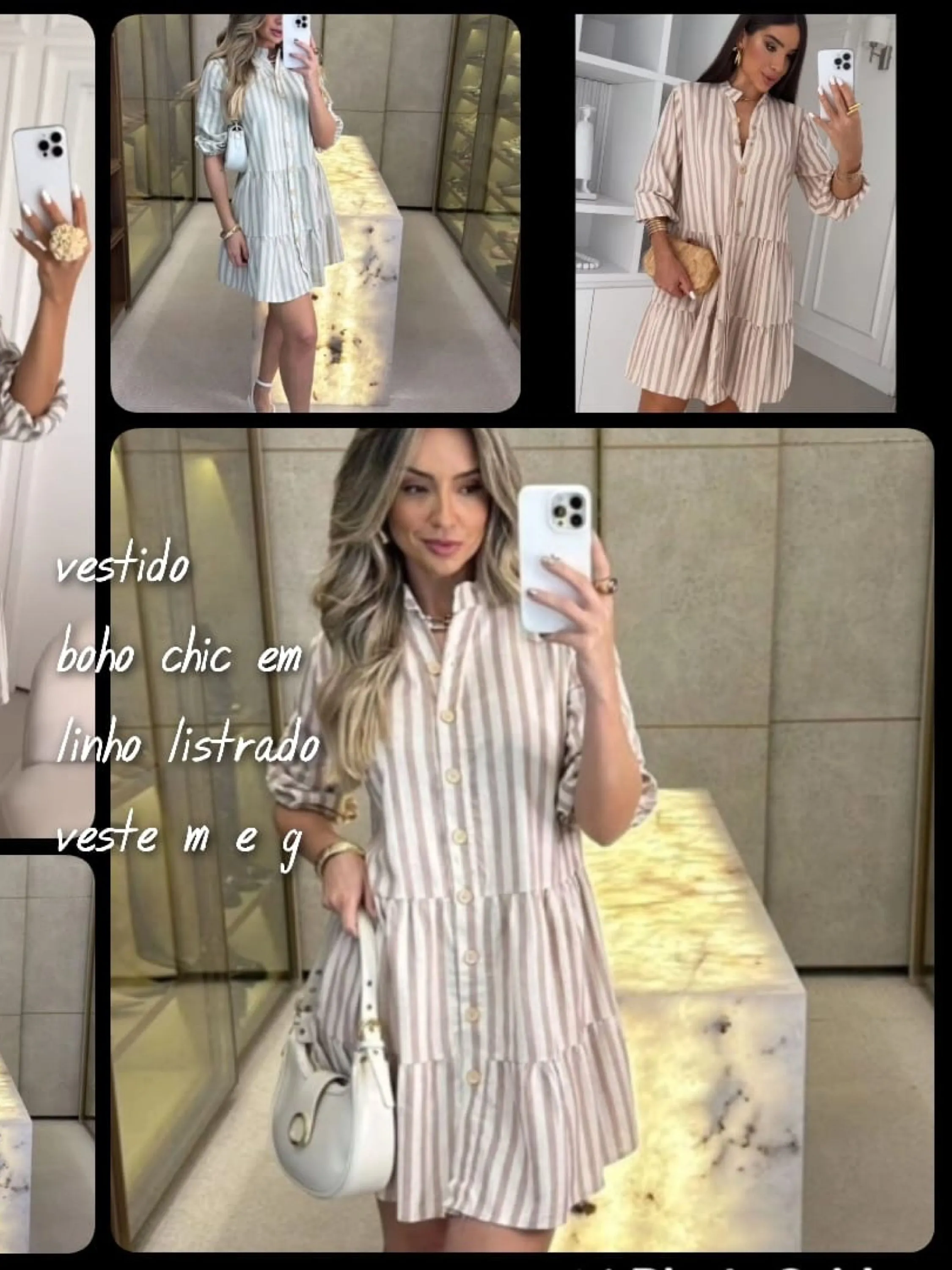 Vestido Boho em Linho Listrado veste M e G