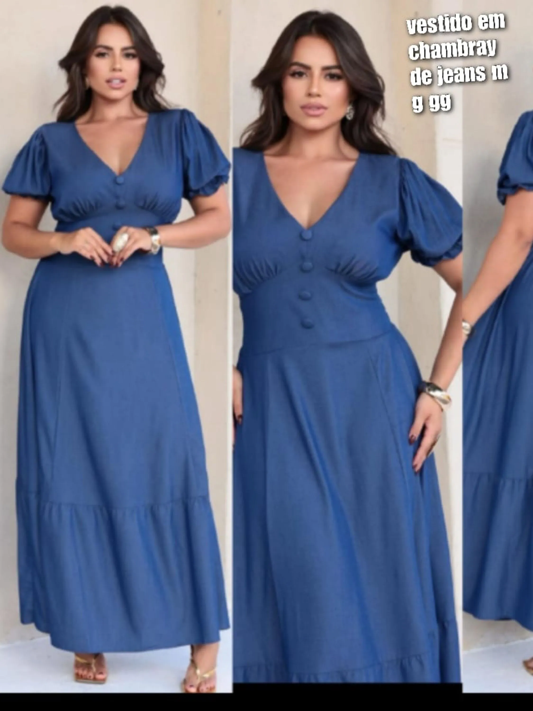 Vestido em Chambray de Jeans M,G e GG