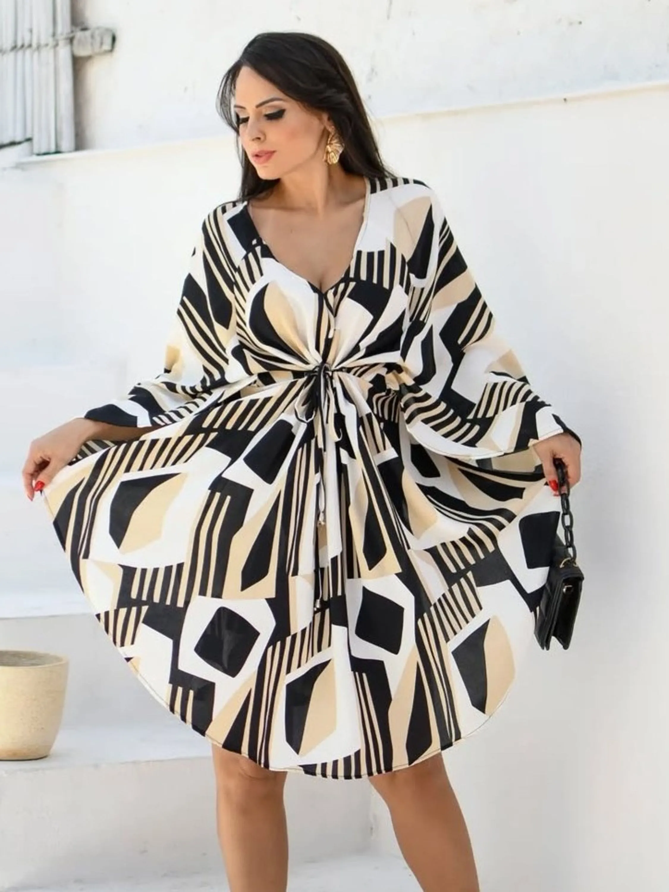 Vestido kimono em tecido duna veste m e g