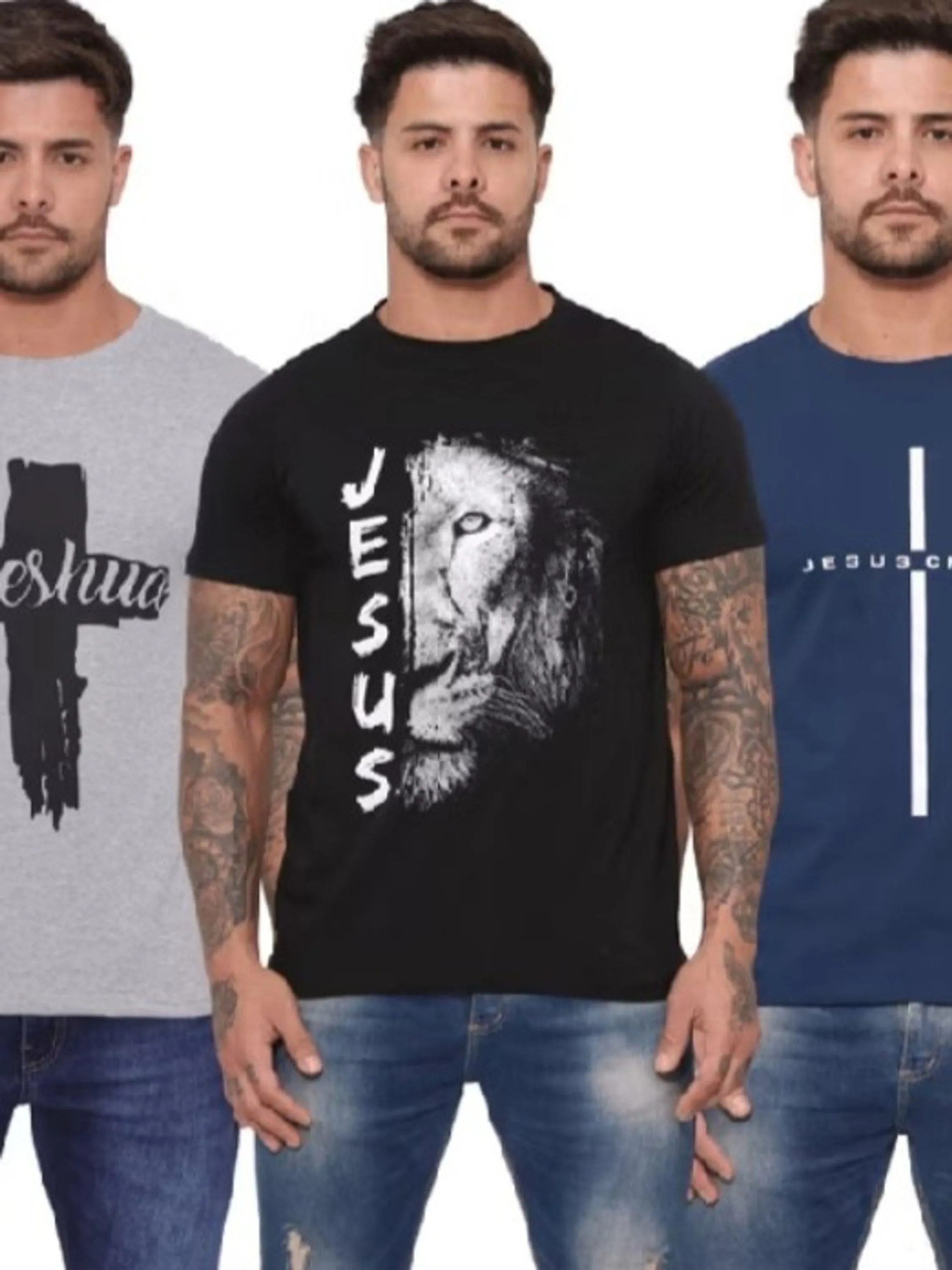 camiseta masculina algodão frase evangélica