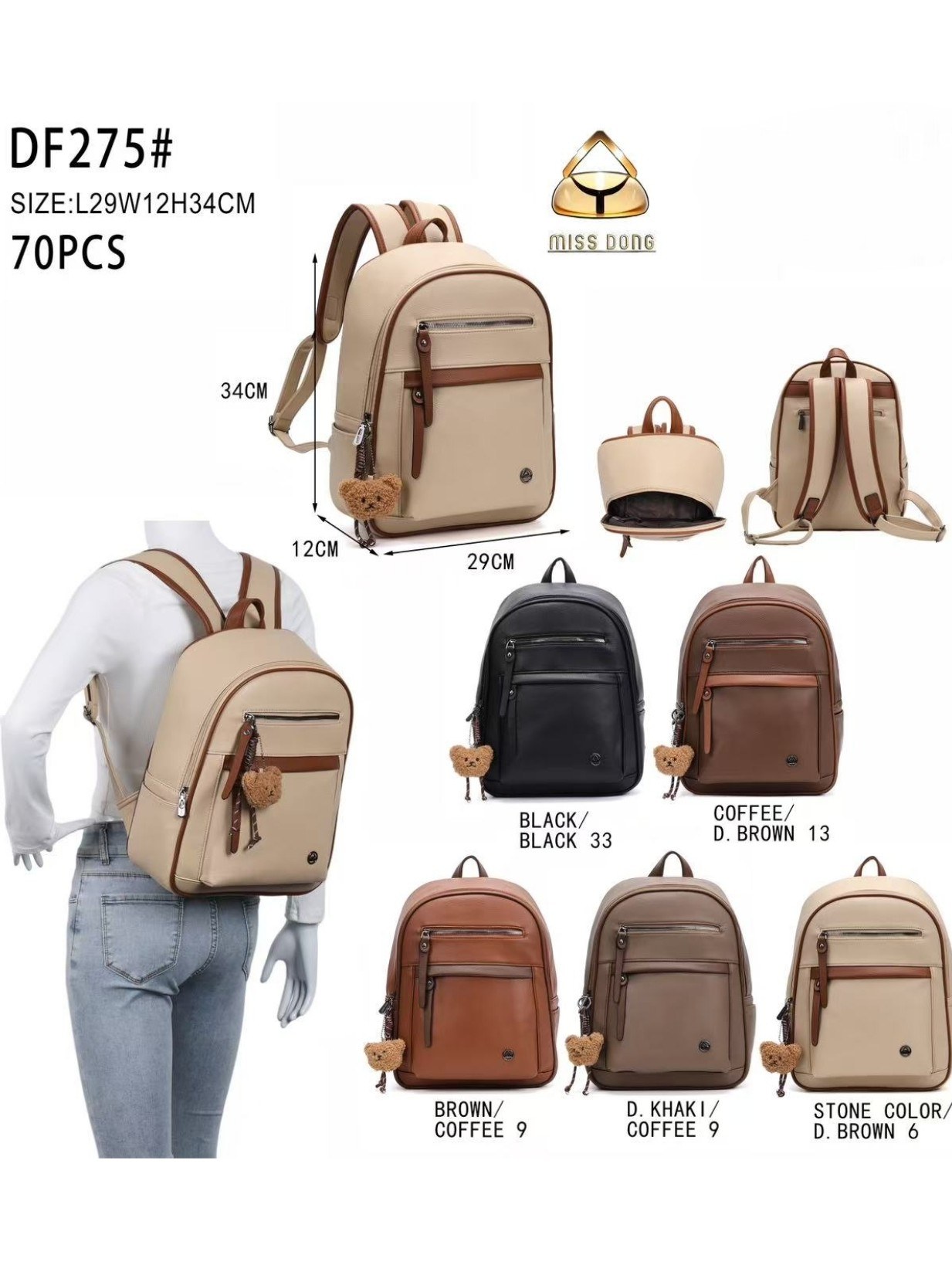 Mochila grande com pingente Feminina Oscar Bolsas Modas