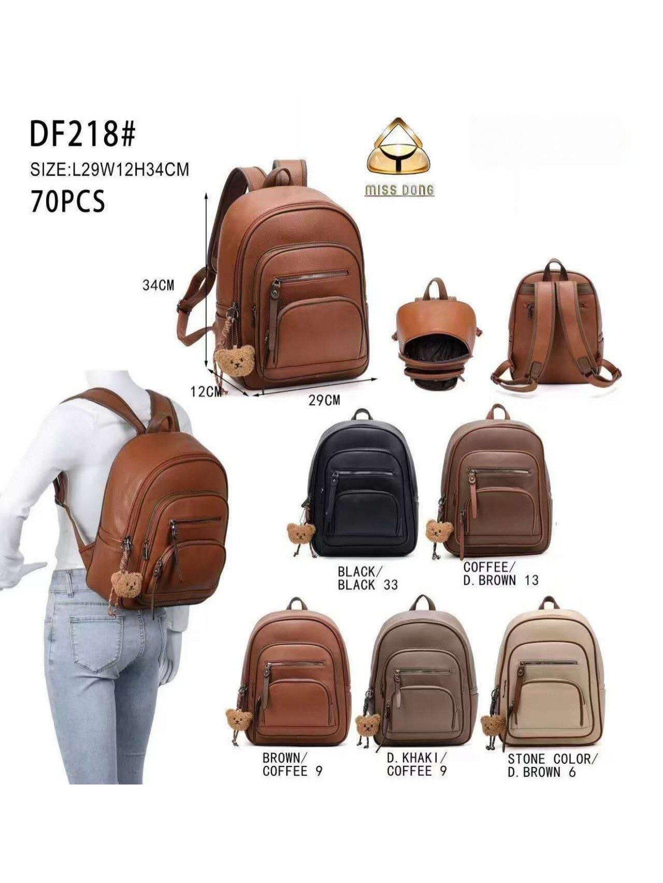 Mochila grande com pingente Feminina Oscar Bolsas Modas