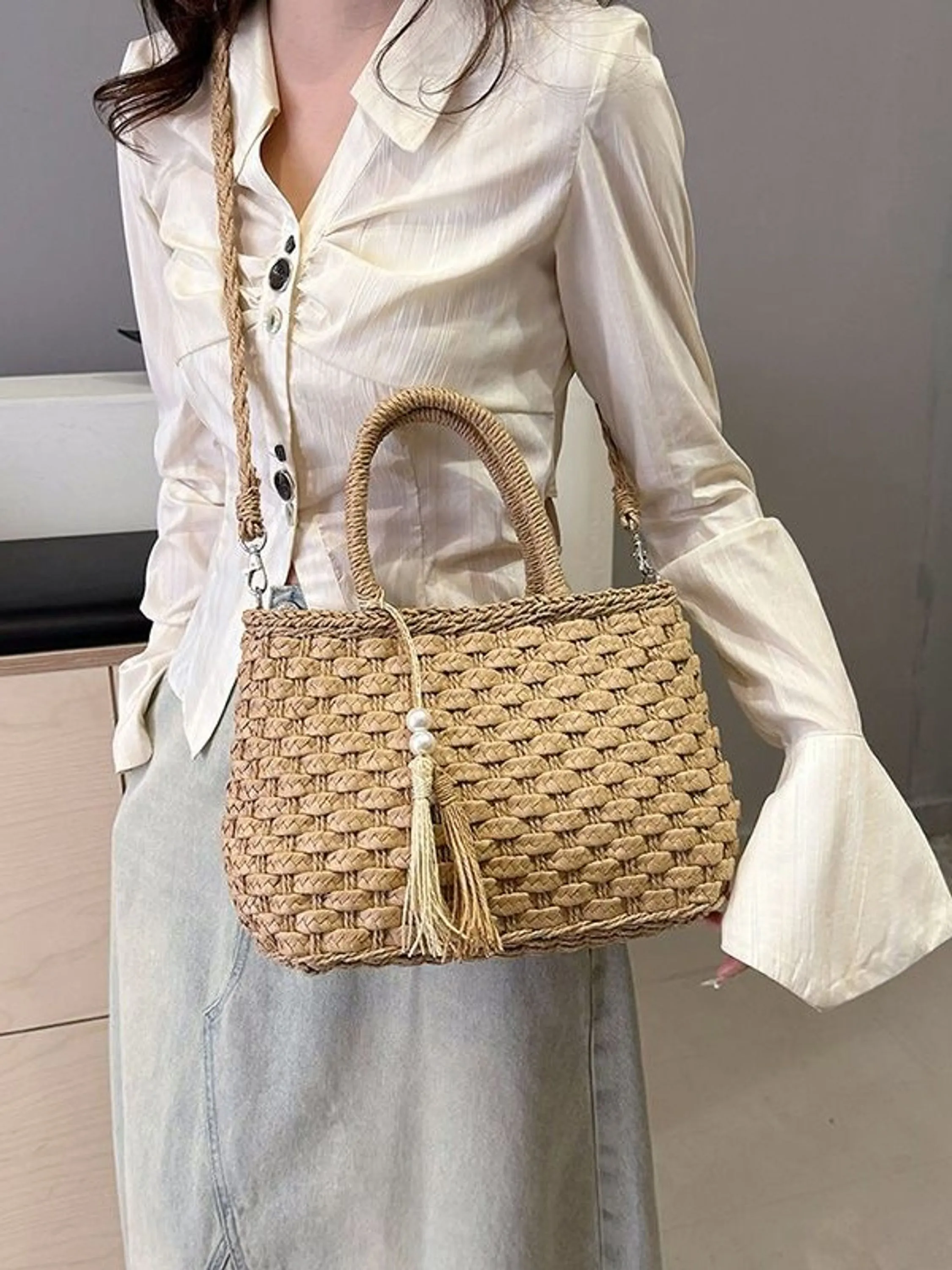 Bolsa palha praia Transversal Femininas Oscar Bolsas Modas