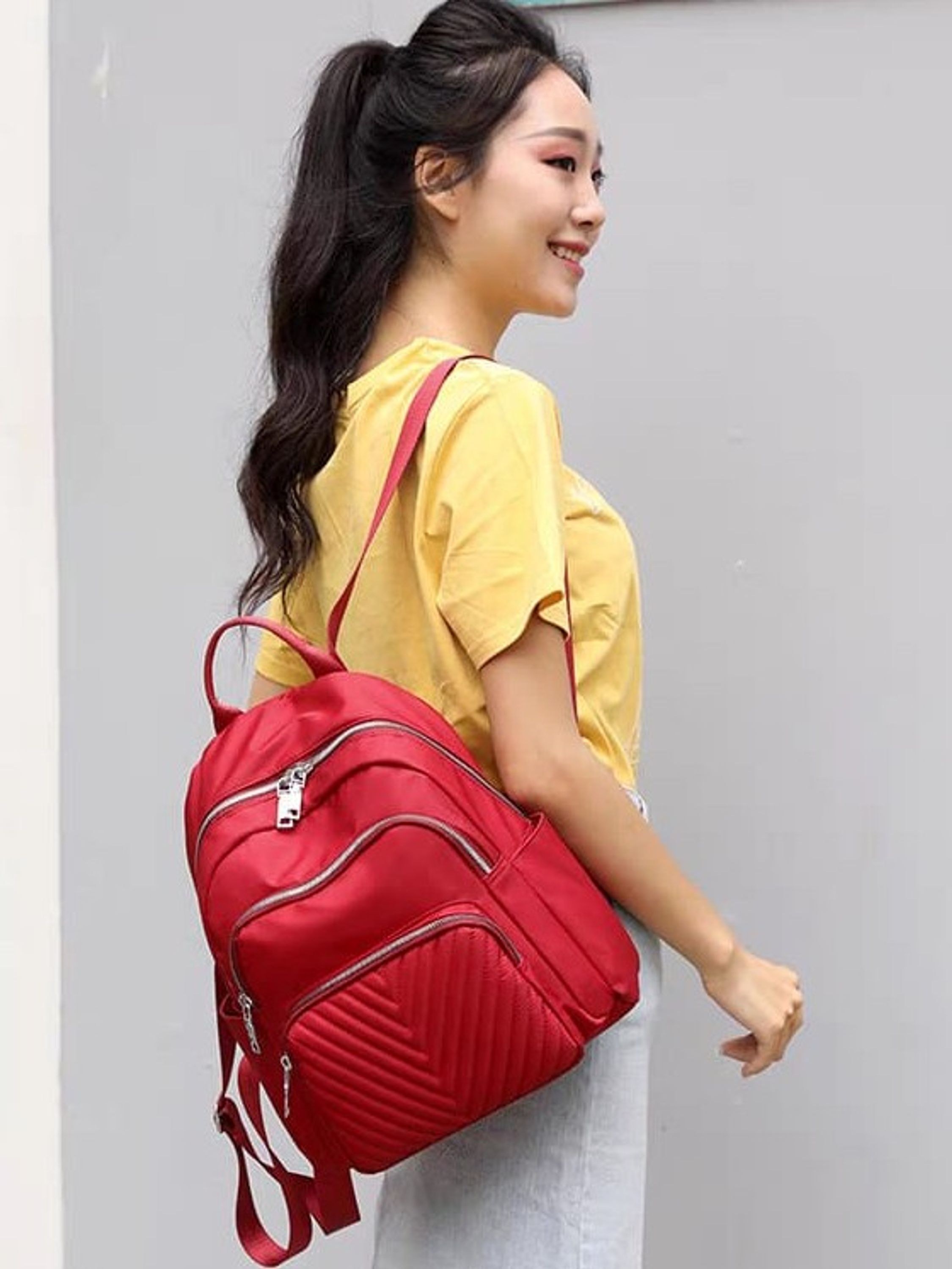 Mochila Feminina nylon universitária estilo coreano 07-3232#