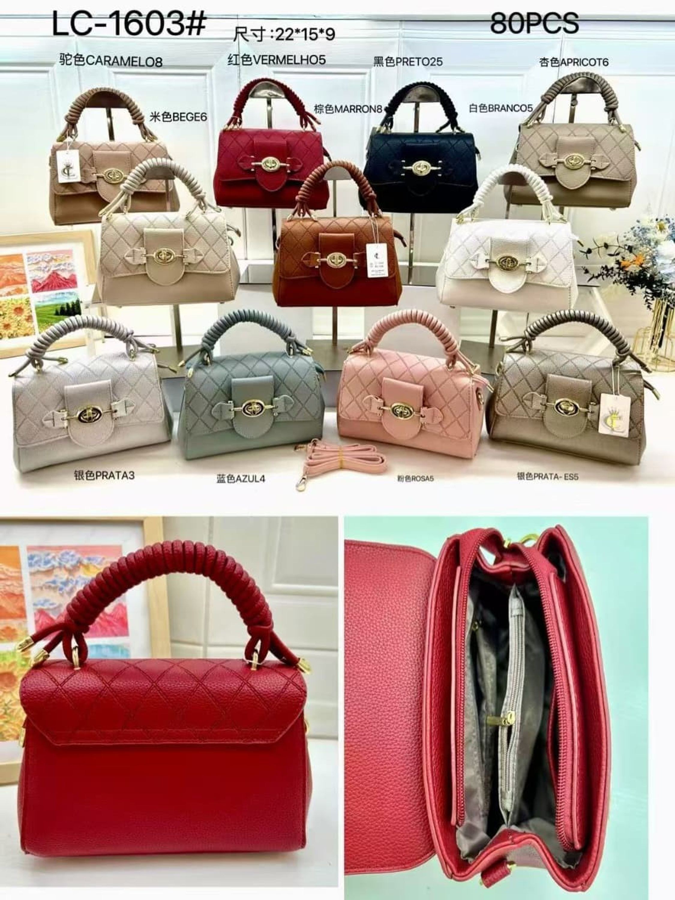 Bolsa Feminina Média baú mão e ombro transversal 1603#