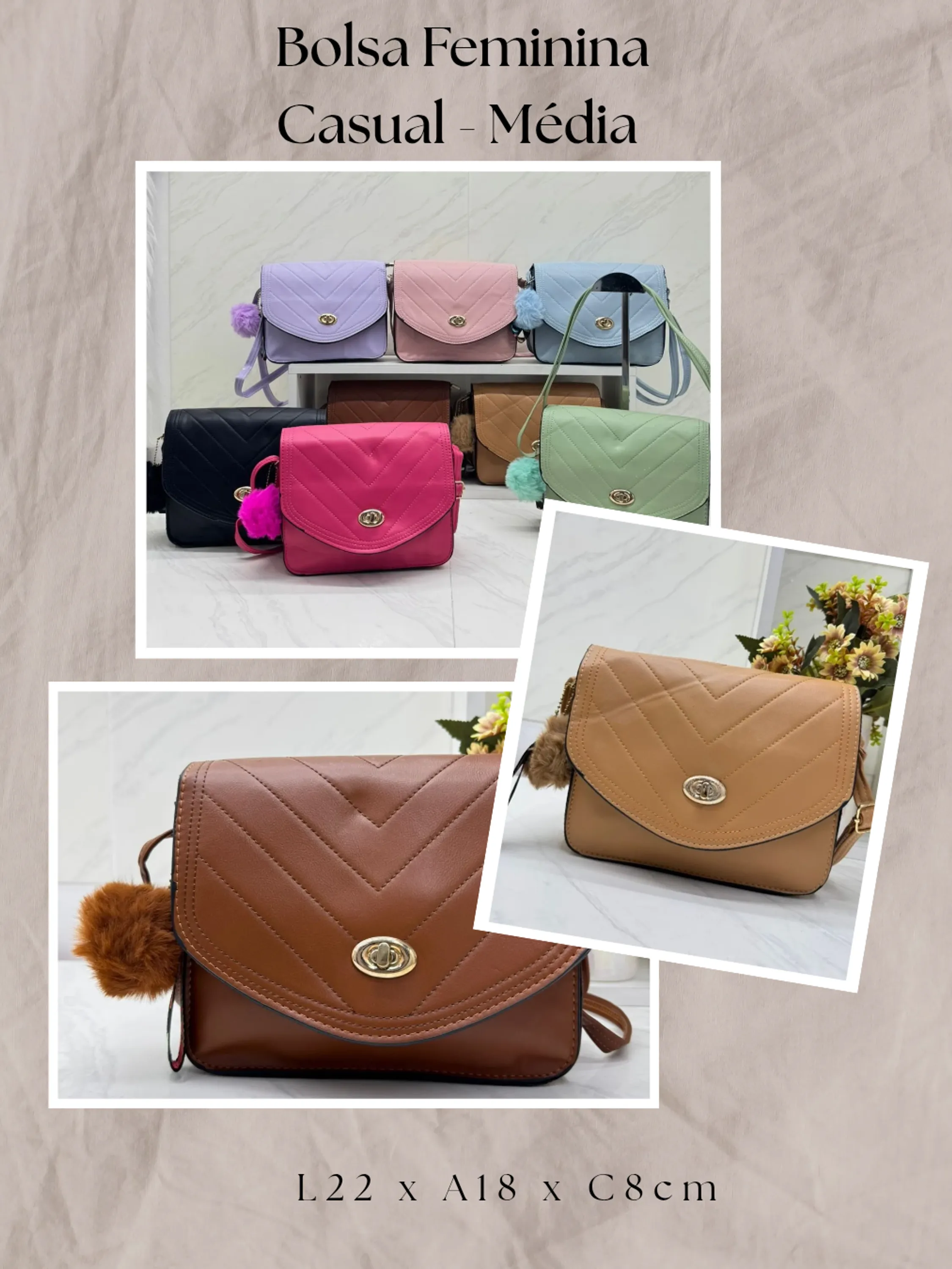 KIT - 5PÇ Bolsa Feminina transversal  com chaveiro J202#