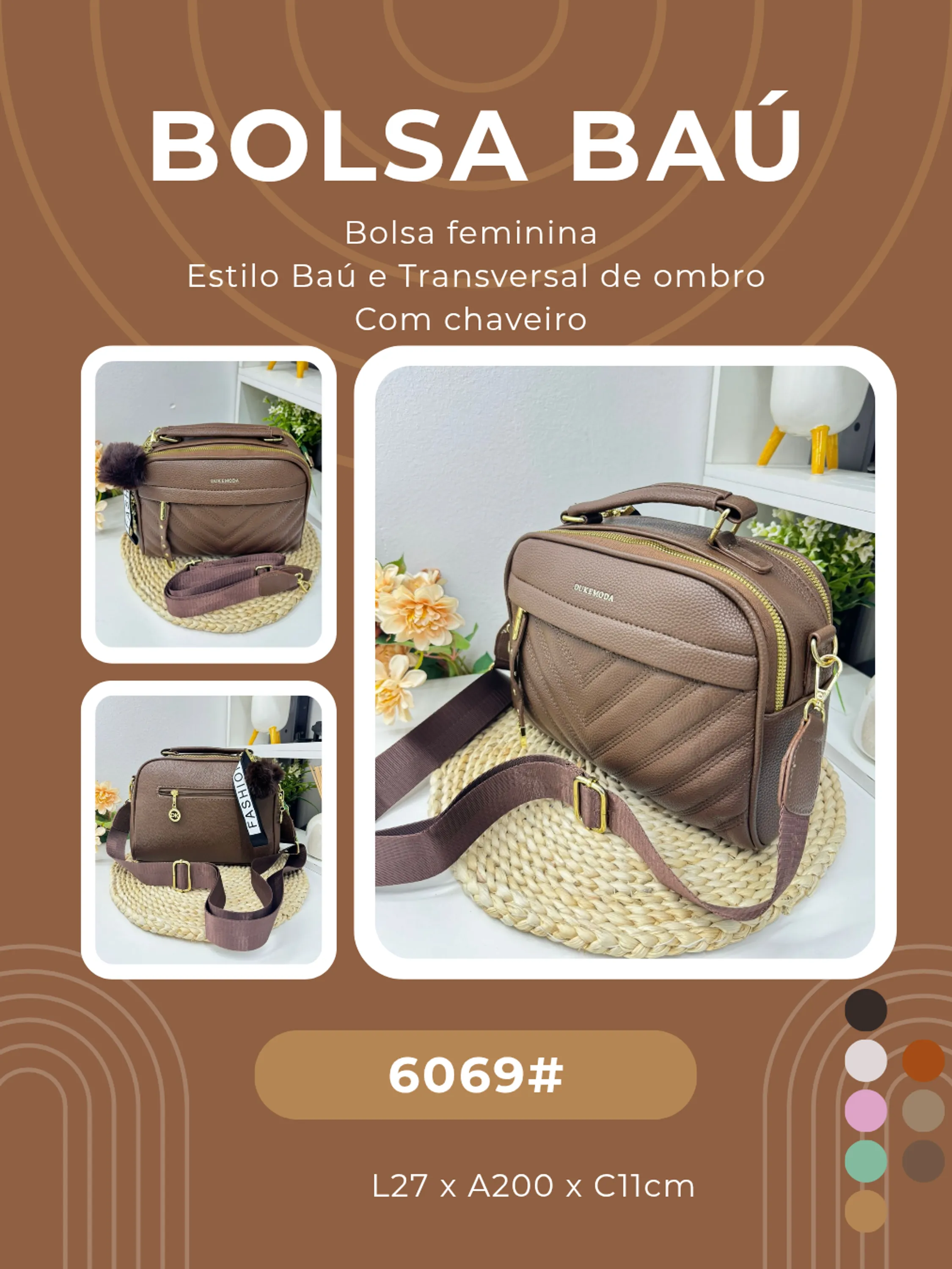 Bolsa feminina Baú Tiracolo mão e Ombro + chaveiro 6069#