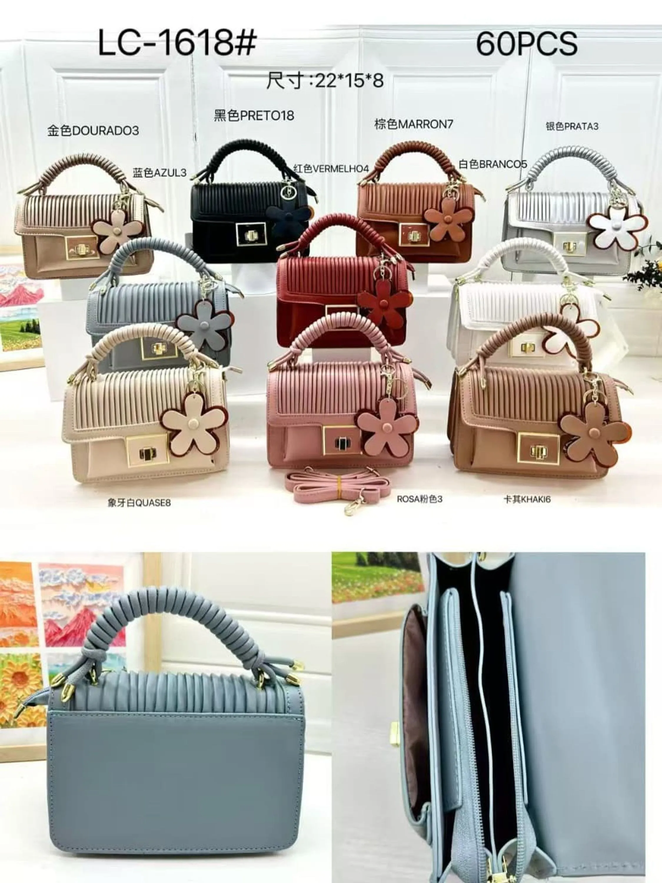 Bolsa Feminina Baú elegante com Chaveiro mão e Ombro 1618#