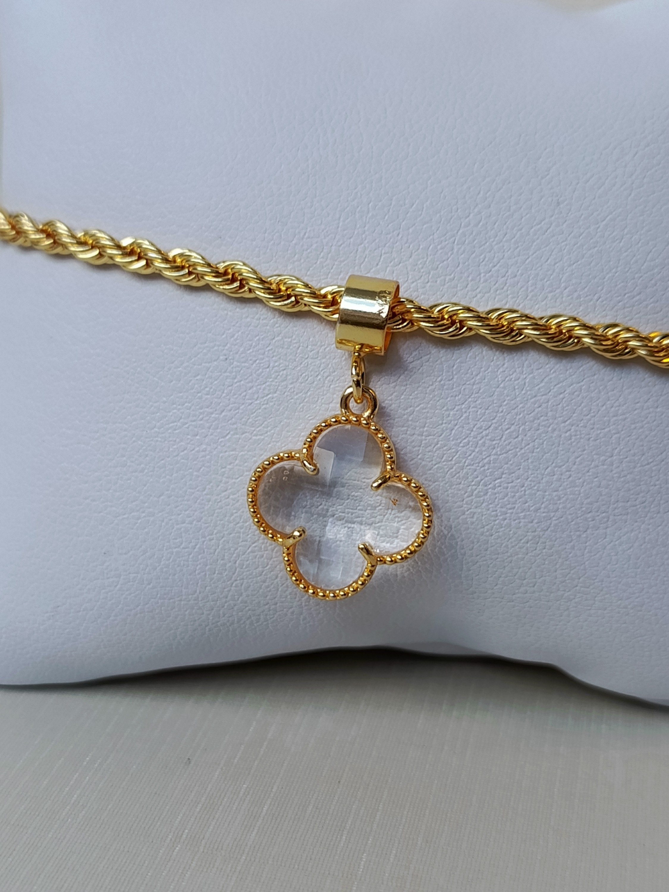 Pulseira cordão baiano e trevo transparente 🍀