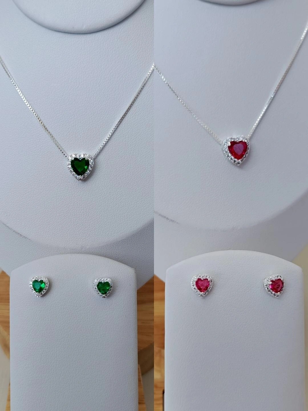 Conjunto simples de coração cravejado