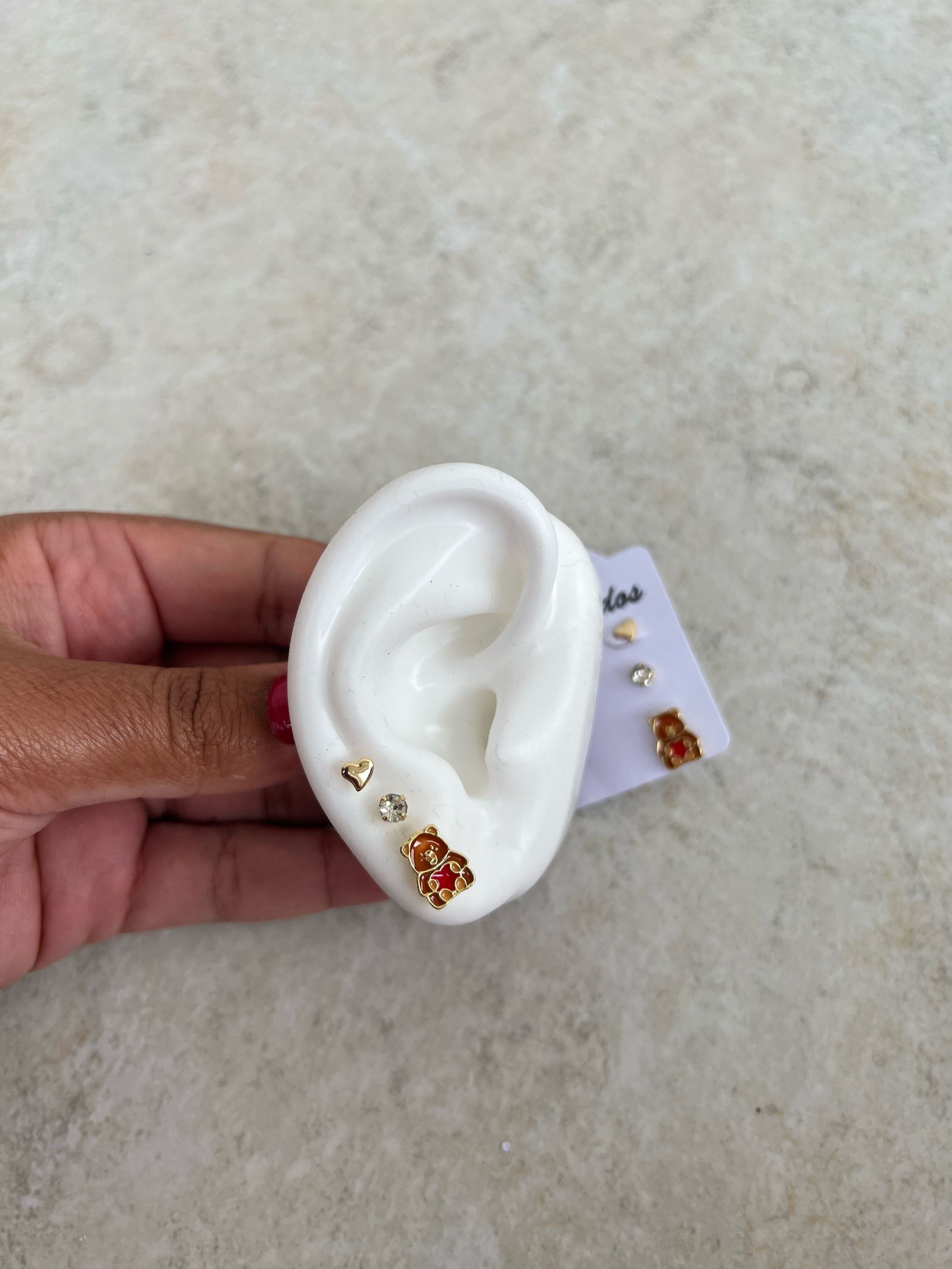 Trio de brincos folheados