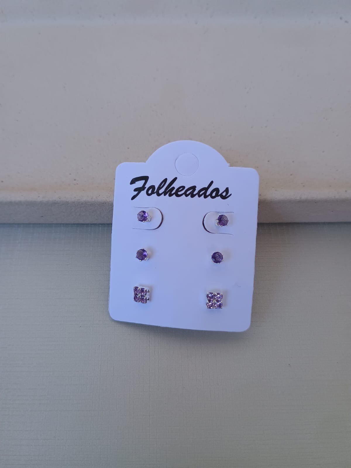 Trio de brincos delicado roxo