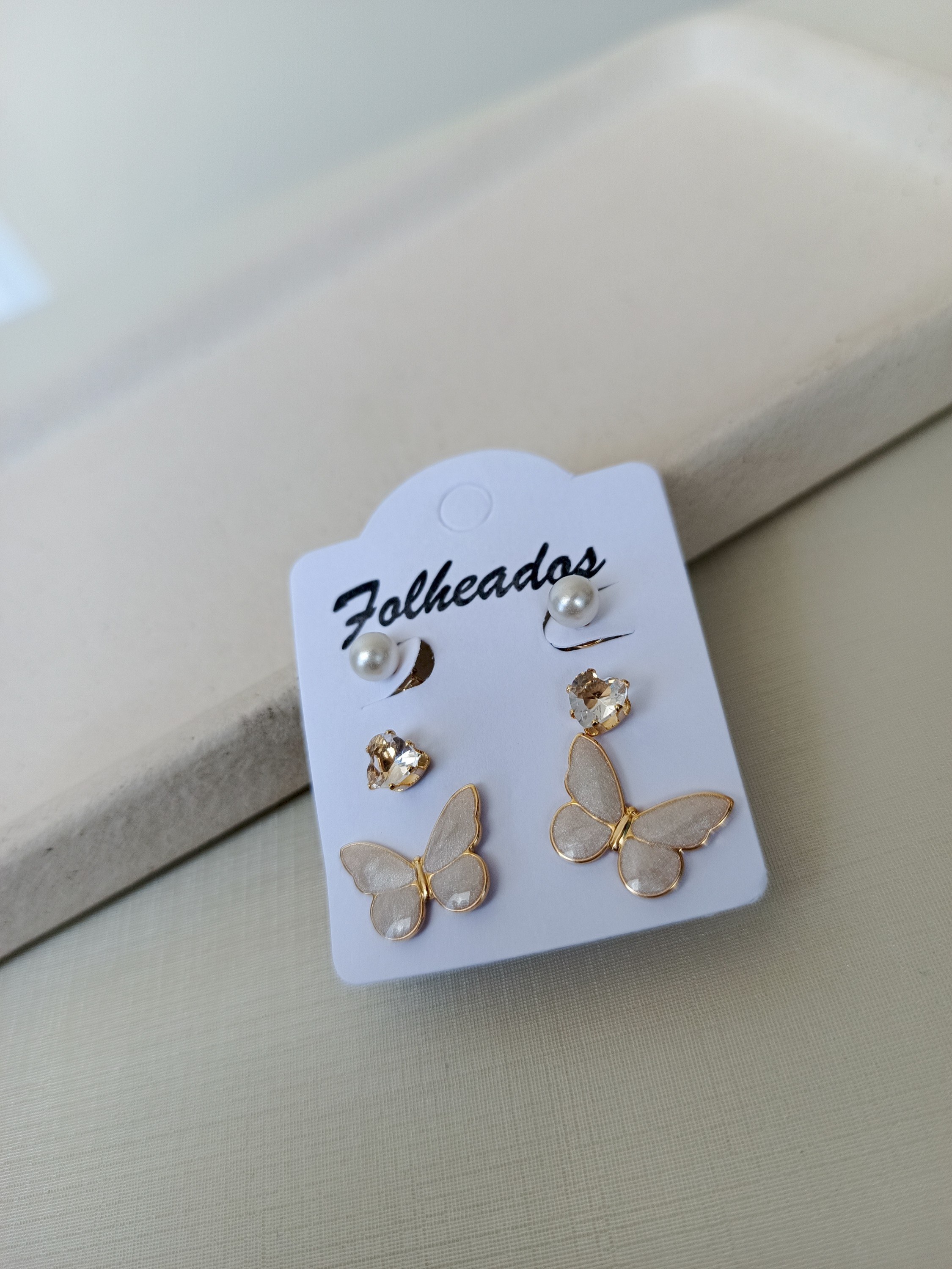 Trio de brincos borboleta