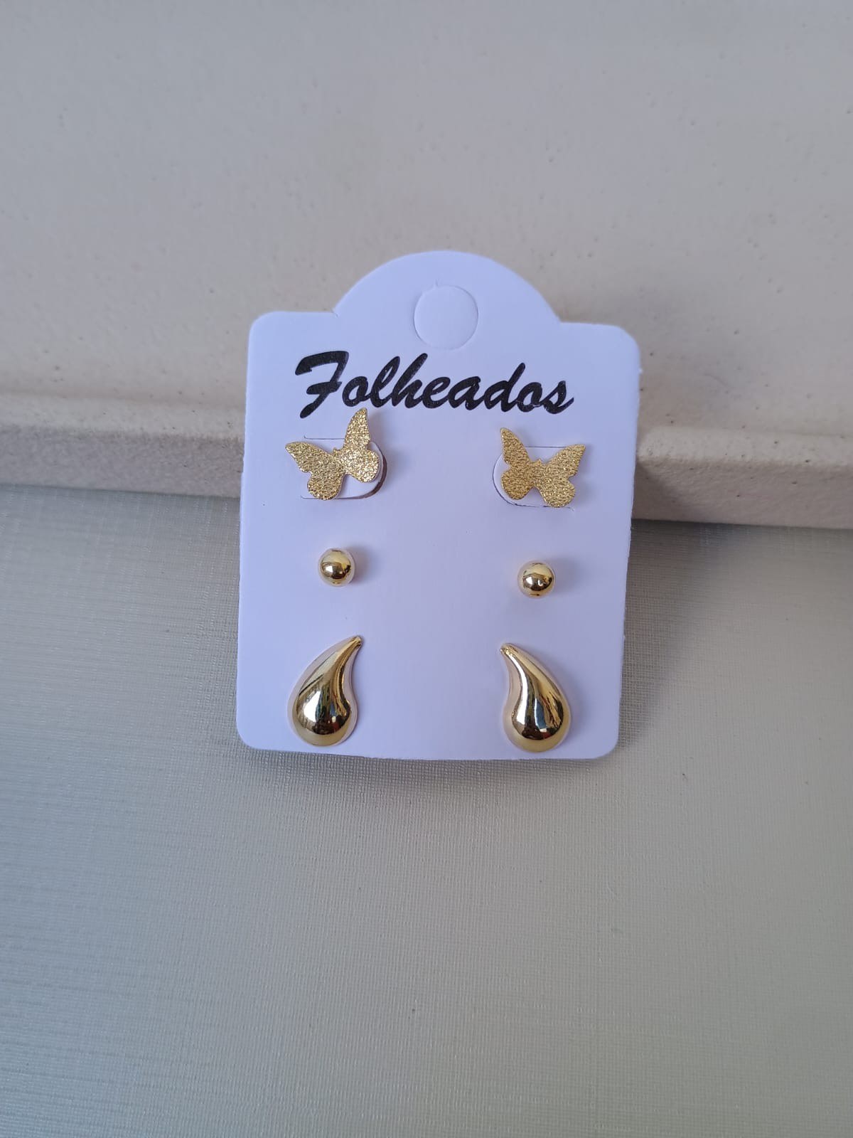 Trio de brincos com gotinha