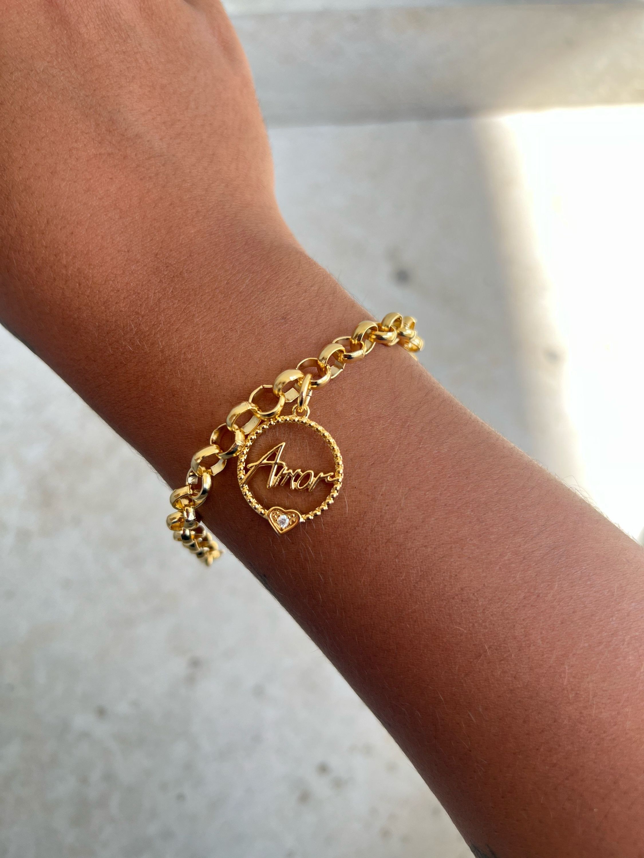 Pulseira correntaria pingente coração