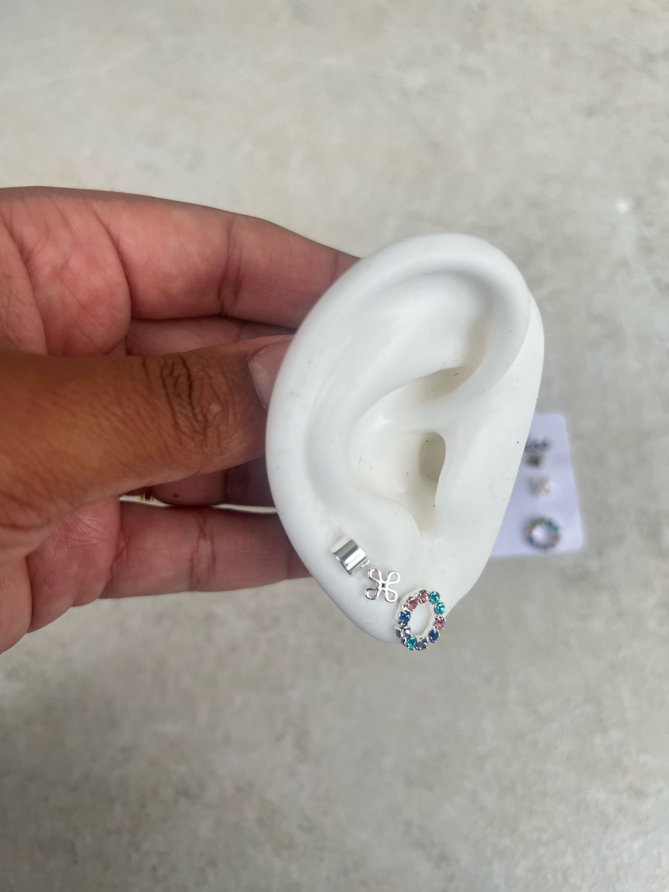 Trio de brincos folheado a prata