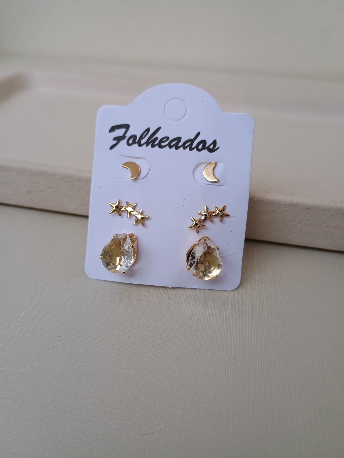 Trio com lua estrela e gota de cristal