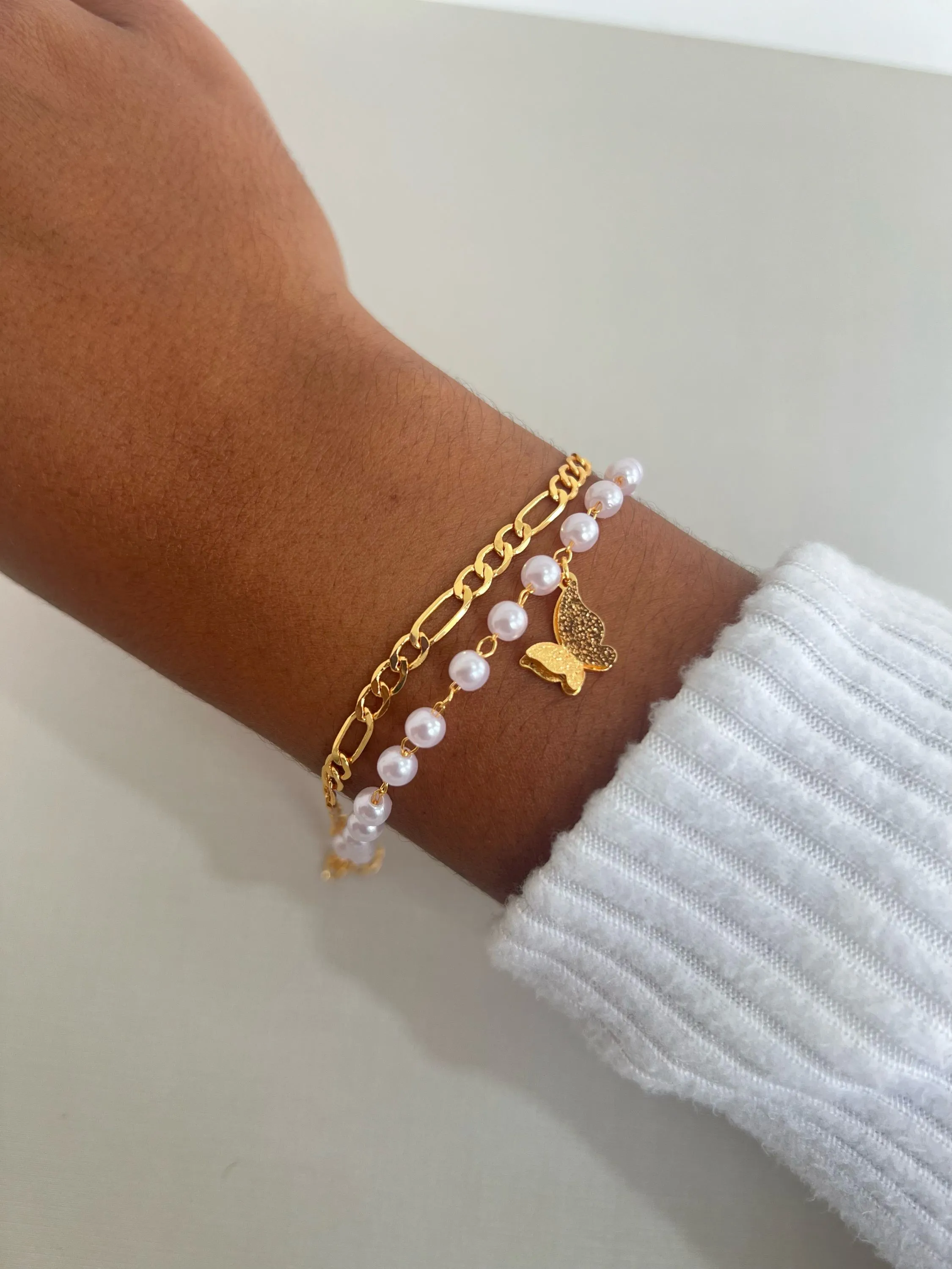 Pulseira corrente dupla pingente borboleta