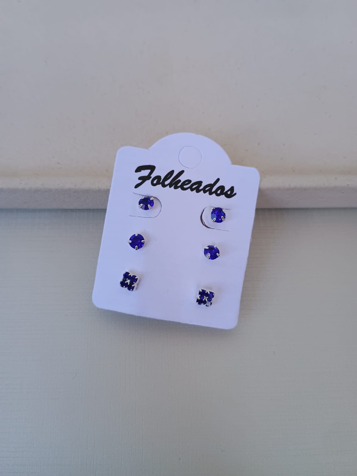 Trio de brincos delicado azul