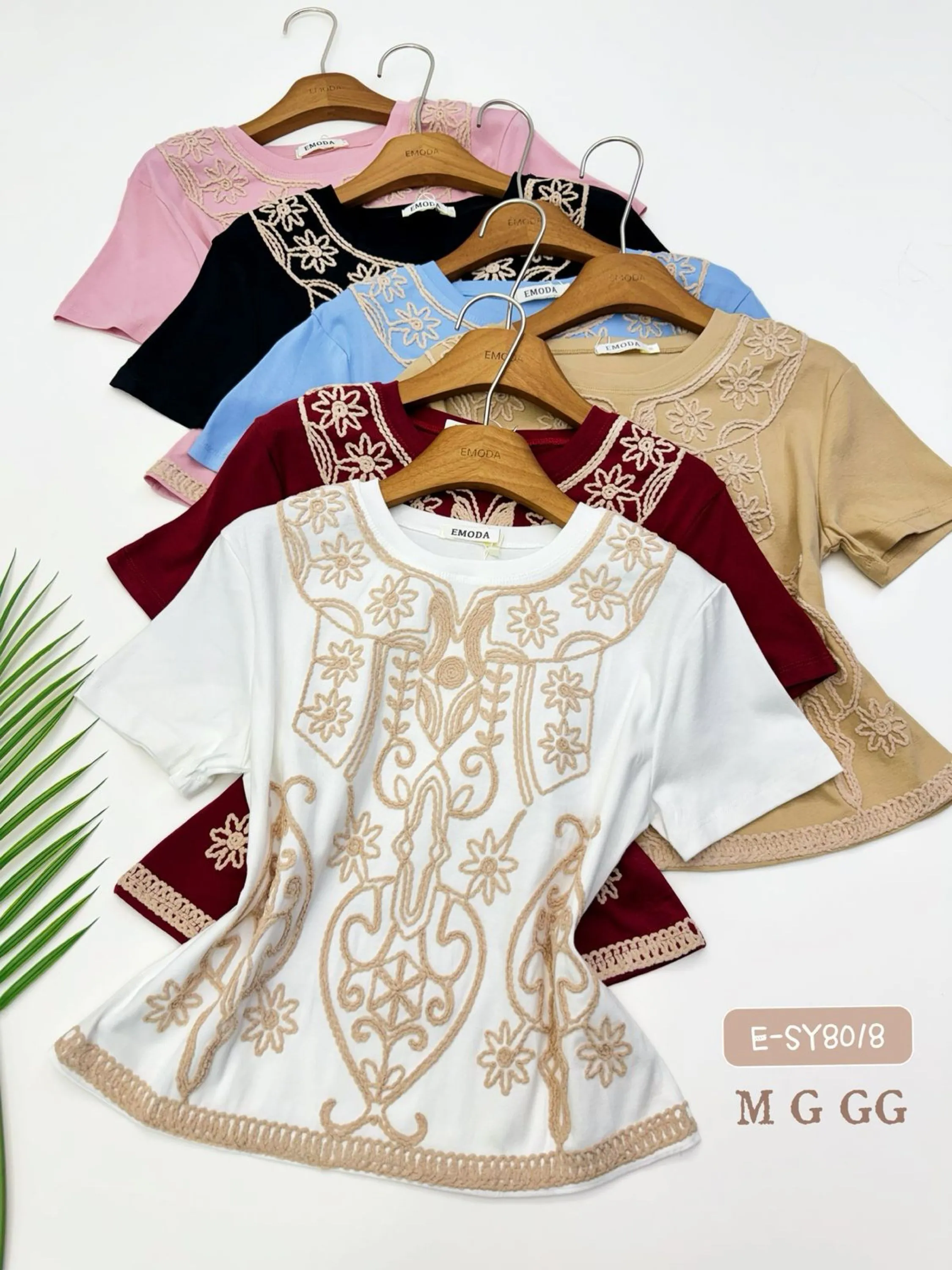 E-SY8018. T-shirt - M G GG - algodão bordado