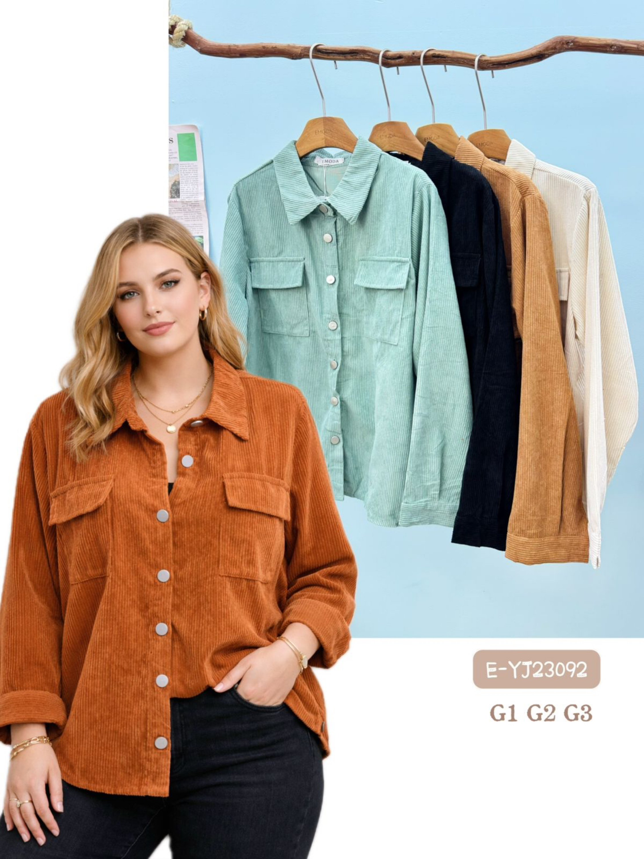 E-YJ23092. Casaco - G1. G2. G3 - veludo cotelê