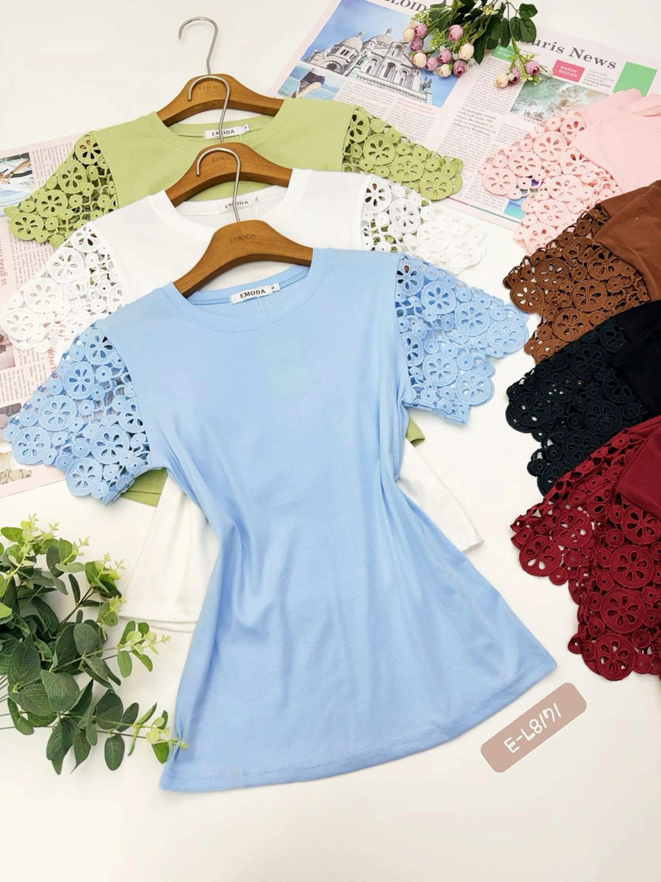 E-L8171. T-shirt - M G GG - algodão com laise